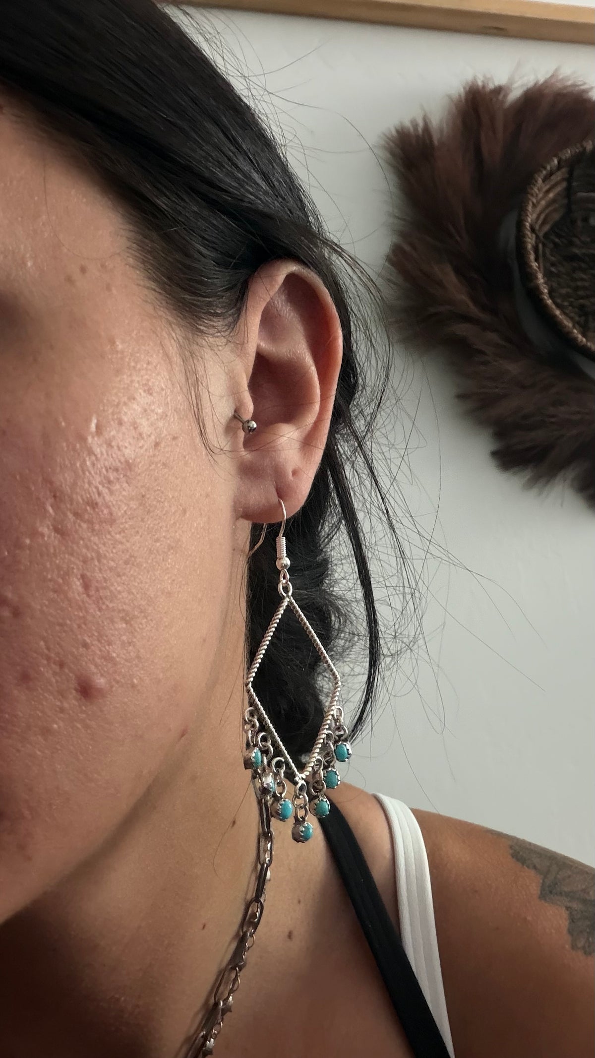 Navajo Made Kingman Turquoise & Sterling Silver Dangle Earrings