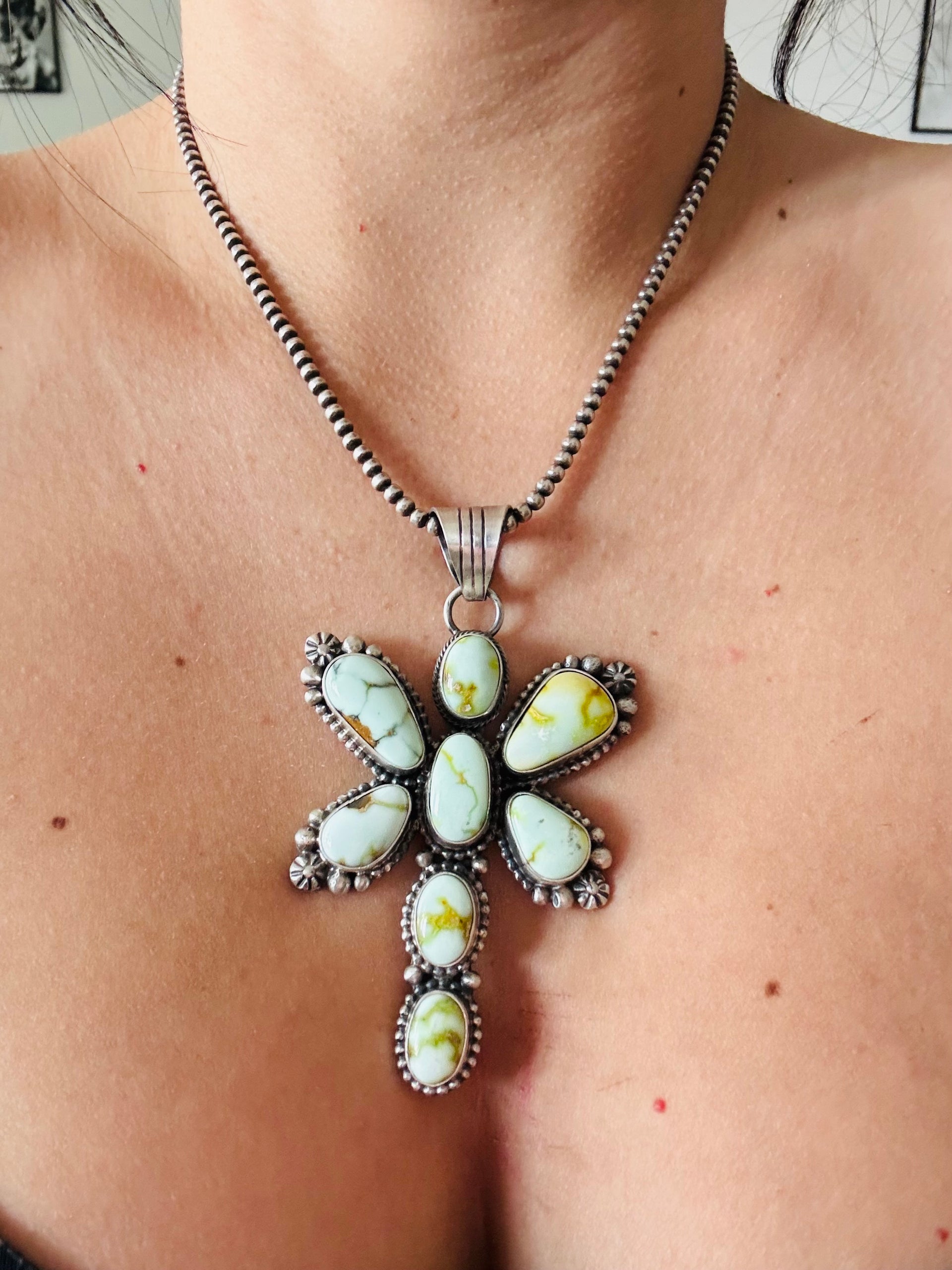 Eli Skeets Palomino Variscite & Sterling Silver Dragonfly Cluster Pendant