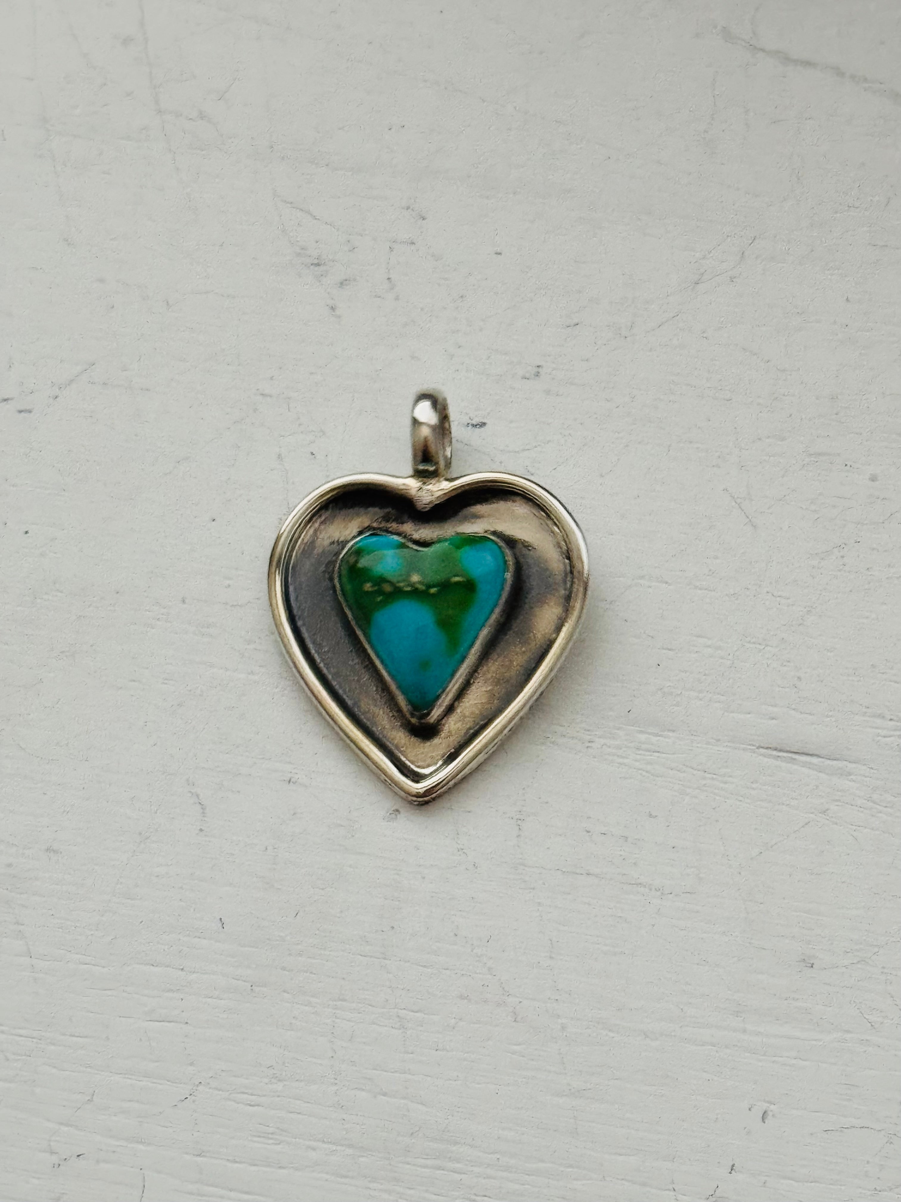 Southwest Handmade Turquoise & Sterling Silver Heart Pendants