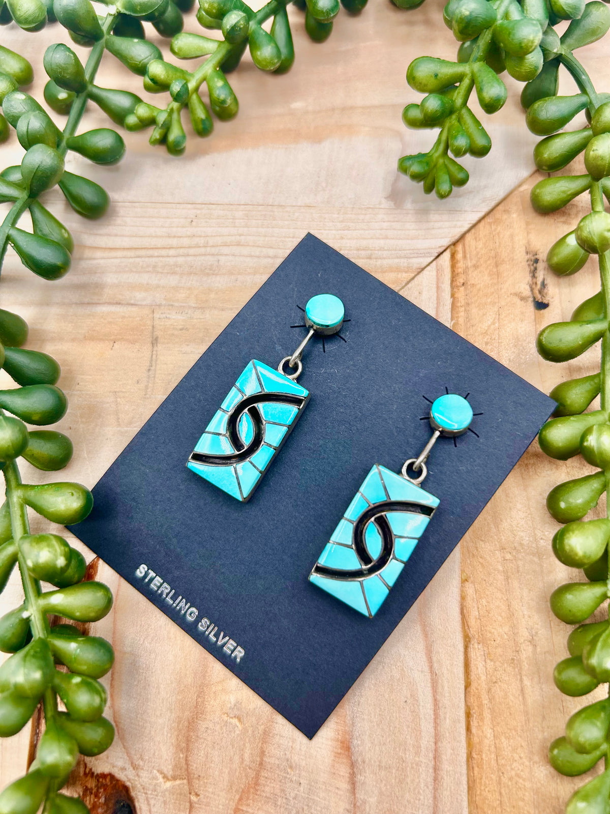 Zuni Made Kingman Turquoise & Sterling Silver Post Earrings
