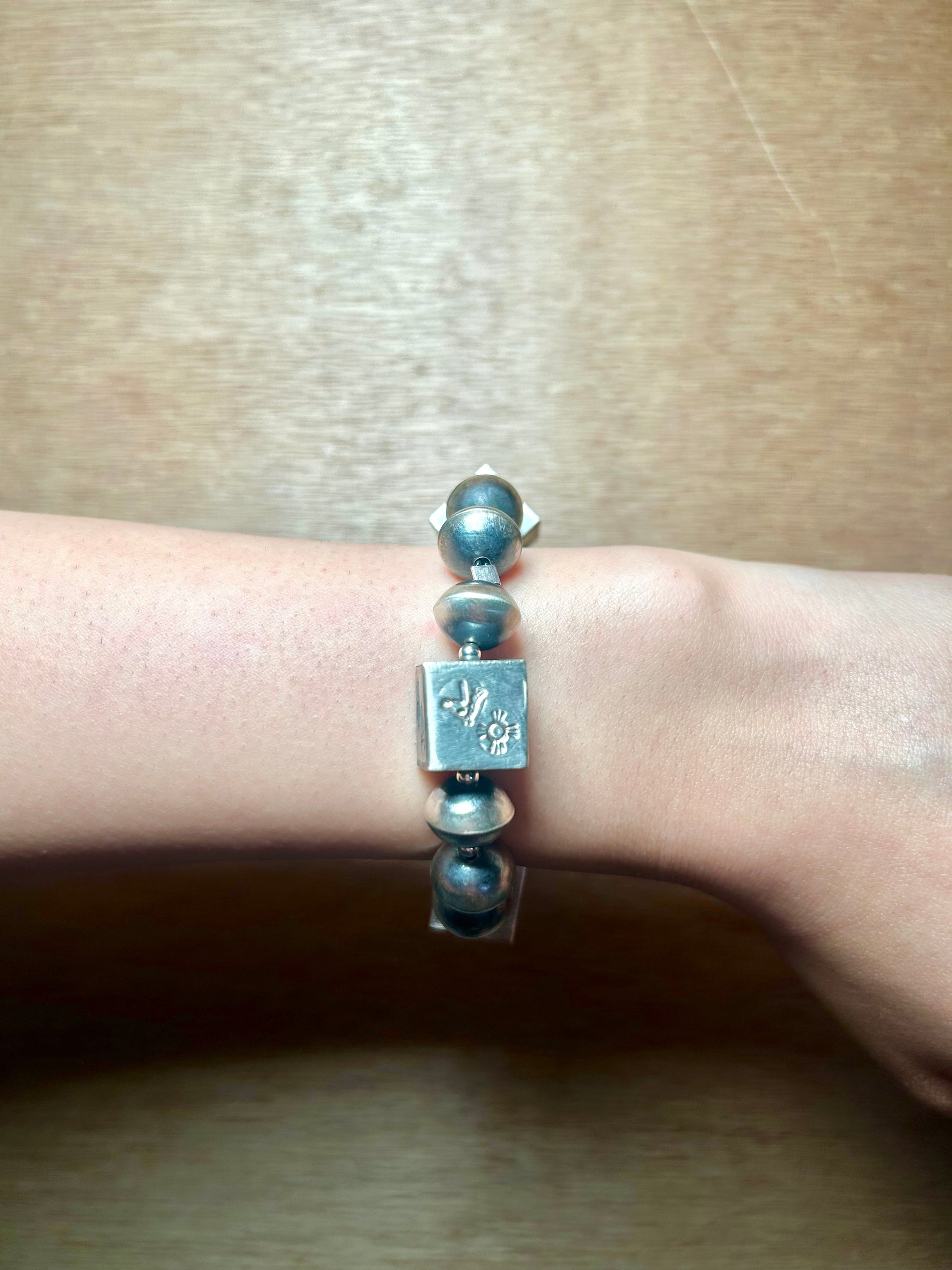 Navajo Handmade Sterling Silver Strung Stretchy Bracelet