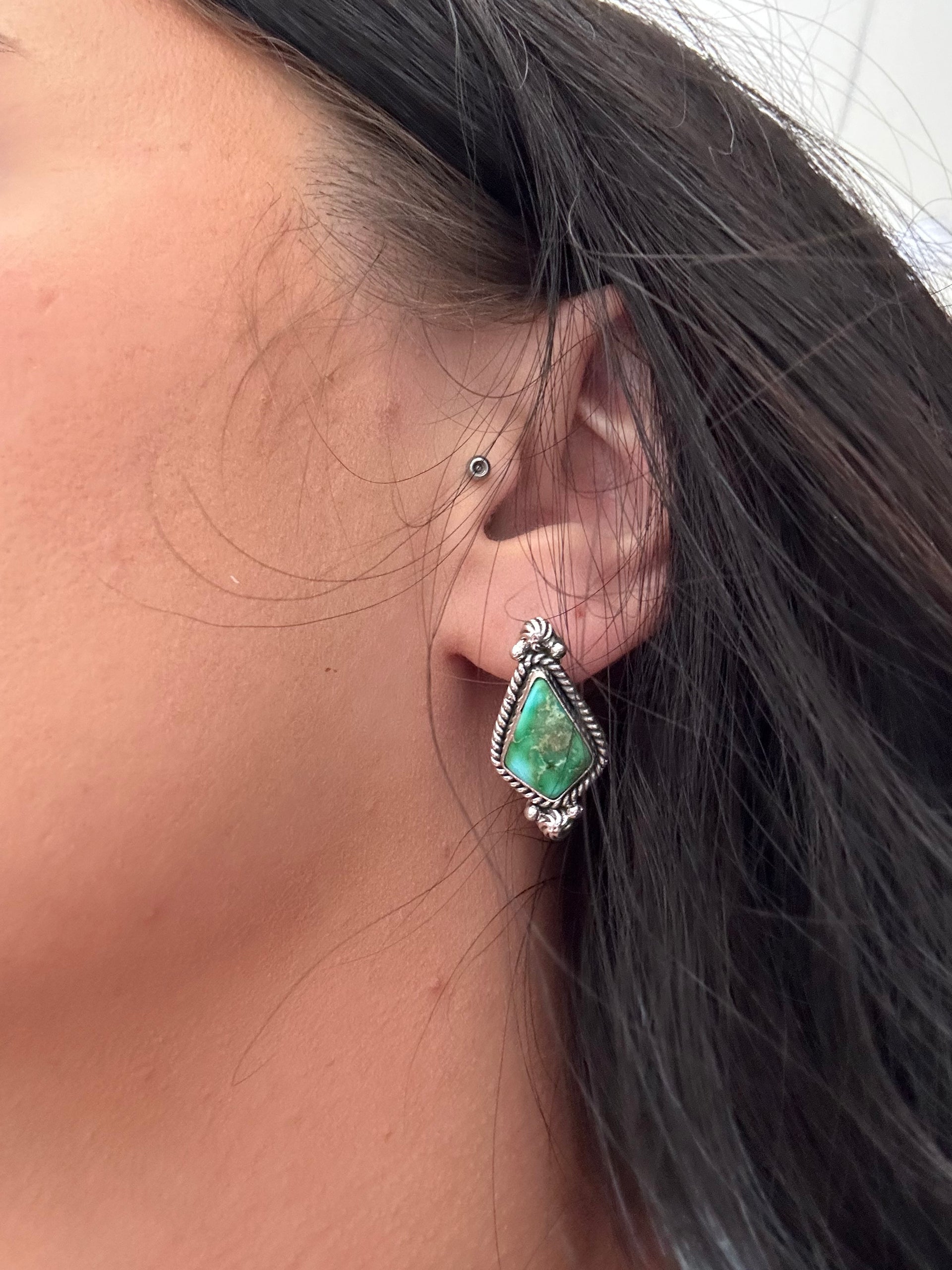 Southwest Handmade Sonoran Gold Turquoise & Sterling Silver Post Earrings