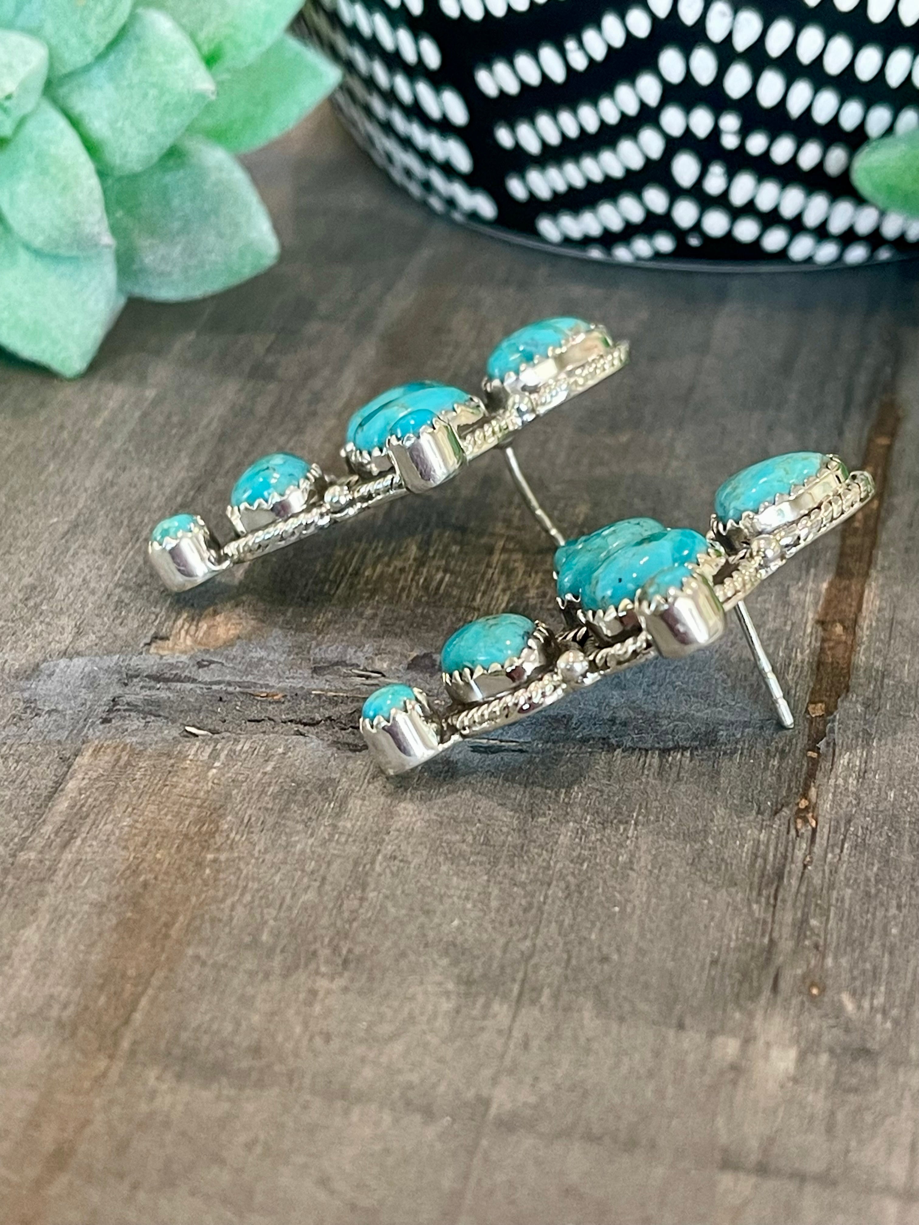 Southwest Handmade Kingman Turquoise & Sterling Silver Post Earrings