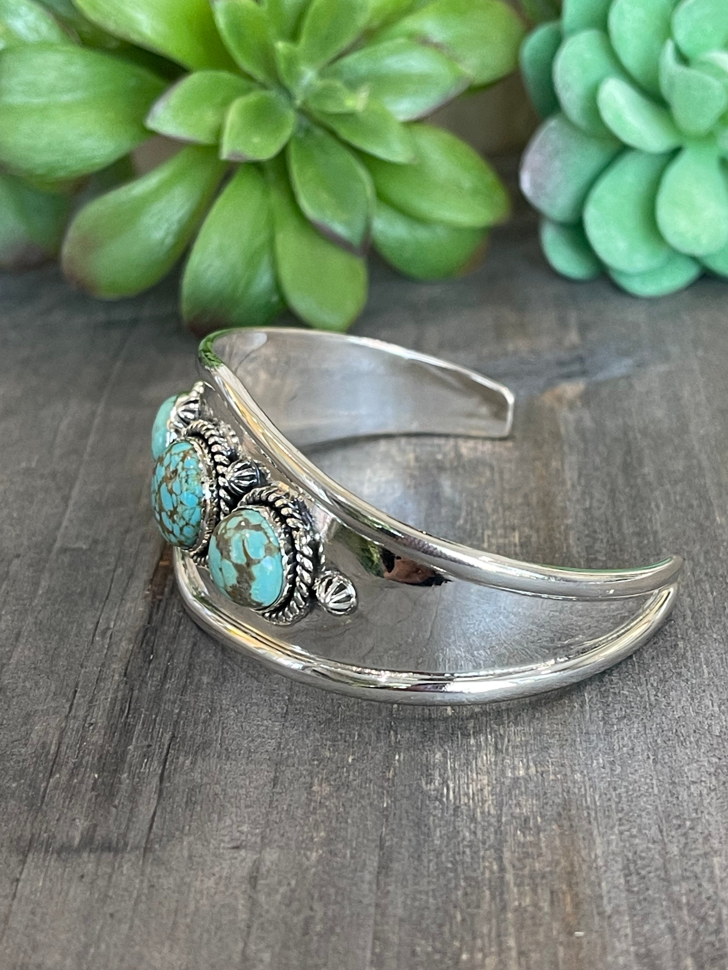 Southwest Handmade Number 8 Turquoise & Sterling Silver Cuff Bracelet