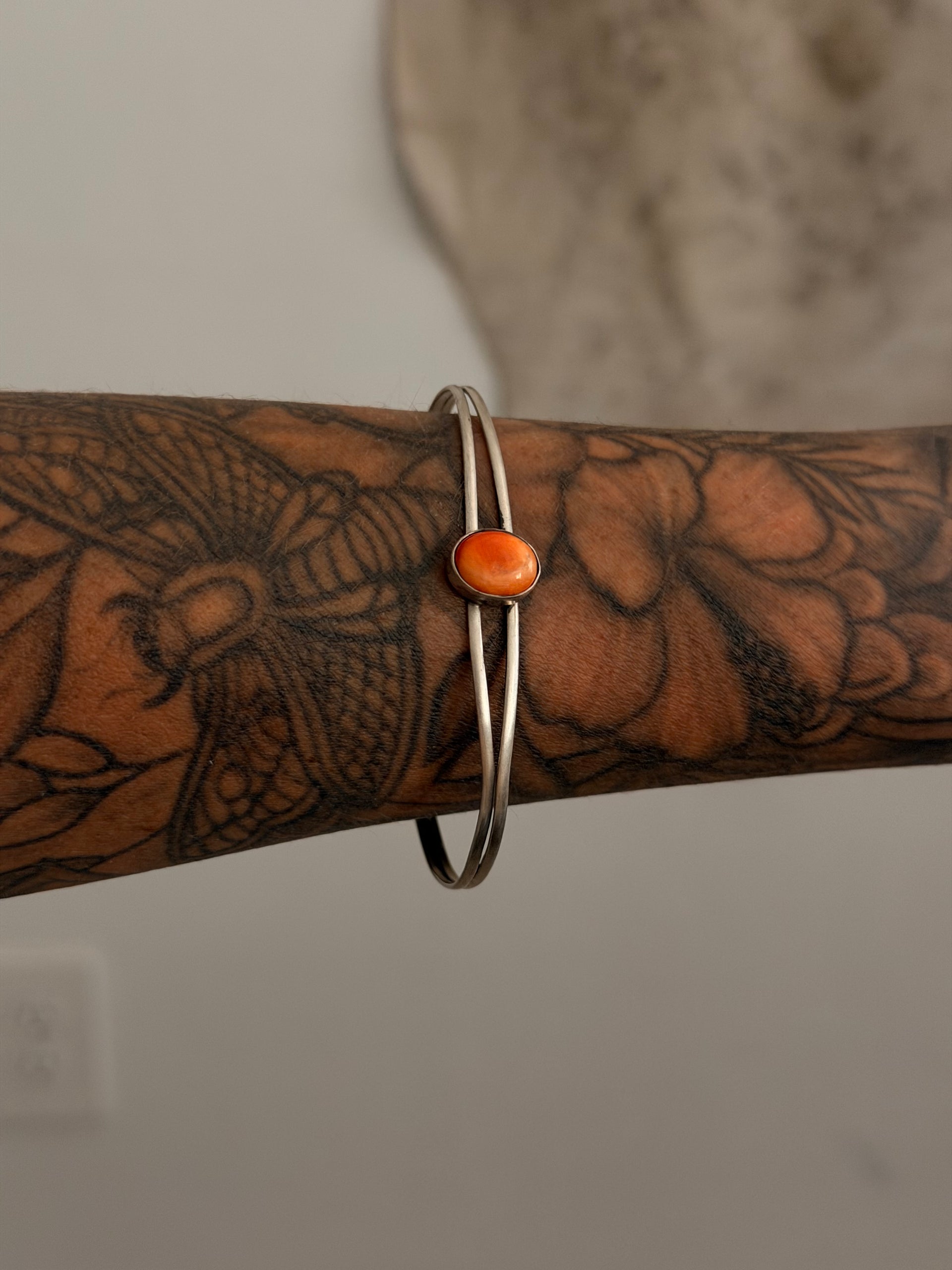 Navajo Made Orange Spiny Oyster & Sterling Silver Cuff Bracelet