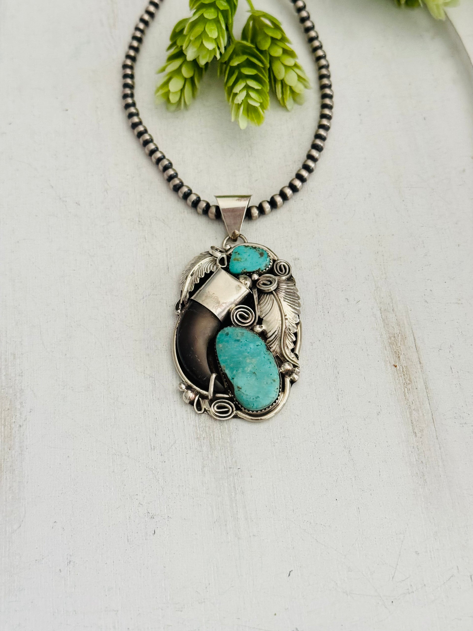 Navajo Made Kingman Turquoise & Sterling Silver Pendant