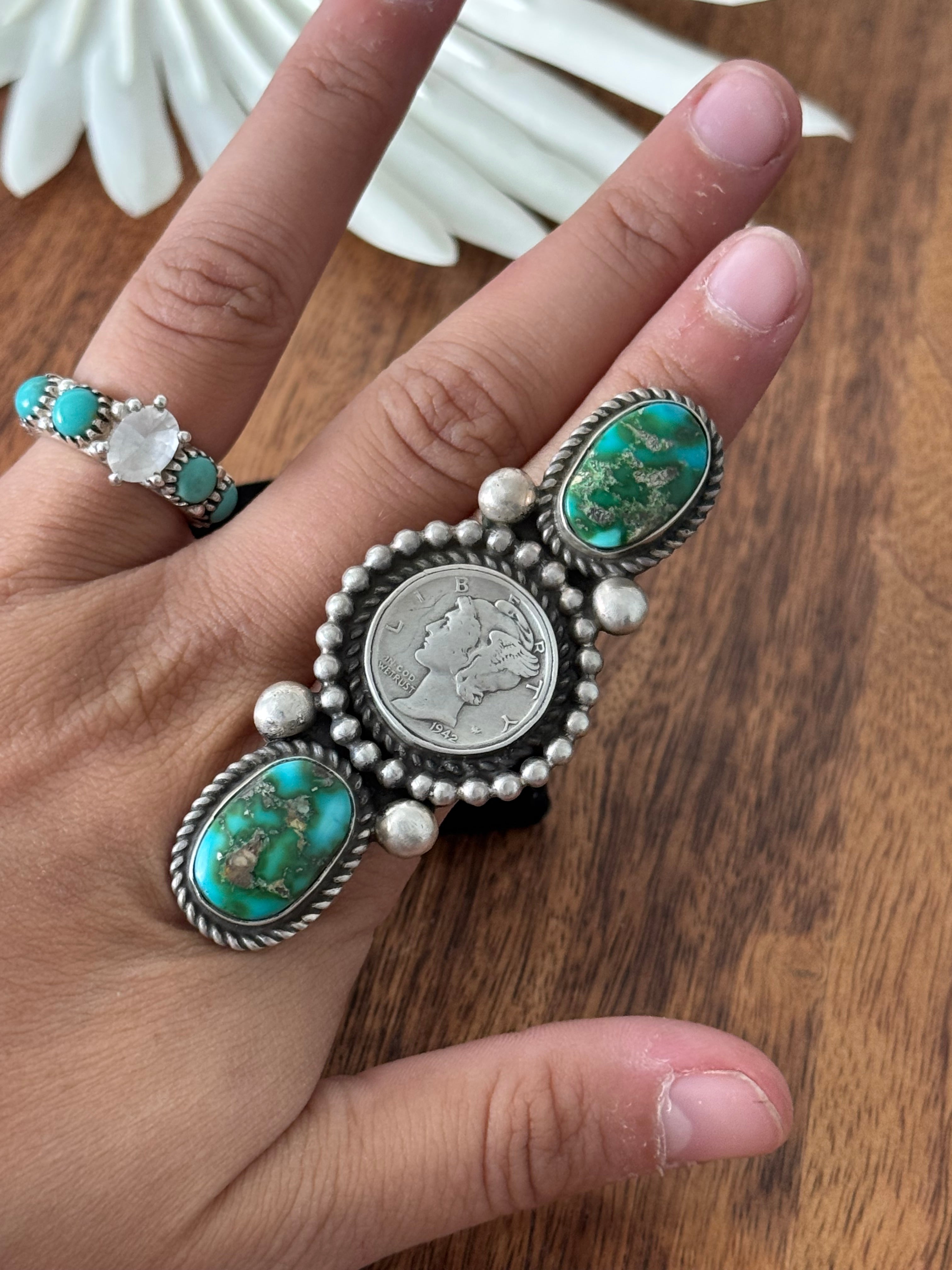 Alex Sanchez Sonoran Mountain Turquoise & Sterling Silver Adjustable Liberty Coin Ring