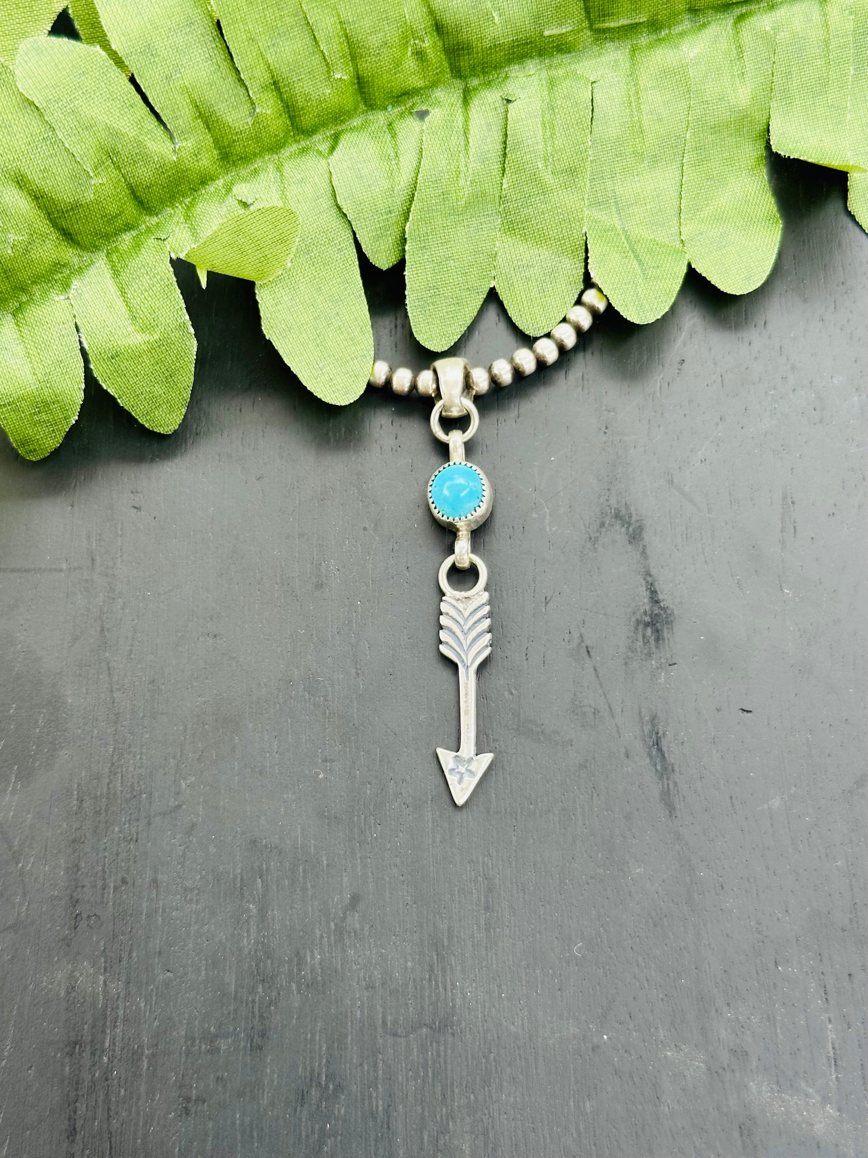 Navajo Handmade Kingman Turquoise & Sterling Silver Arrow Pendant