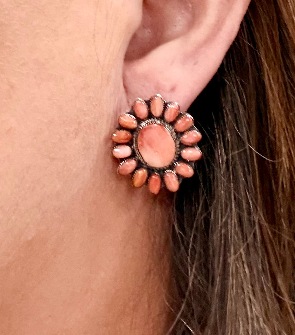 Southwest Handmade Red Spiny Oyster & Sterling Silver Earrings