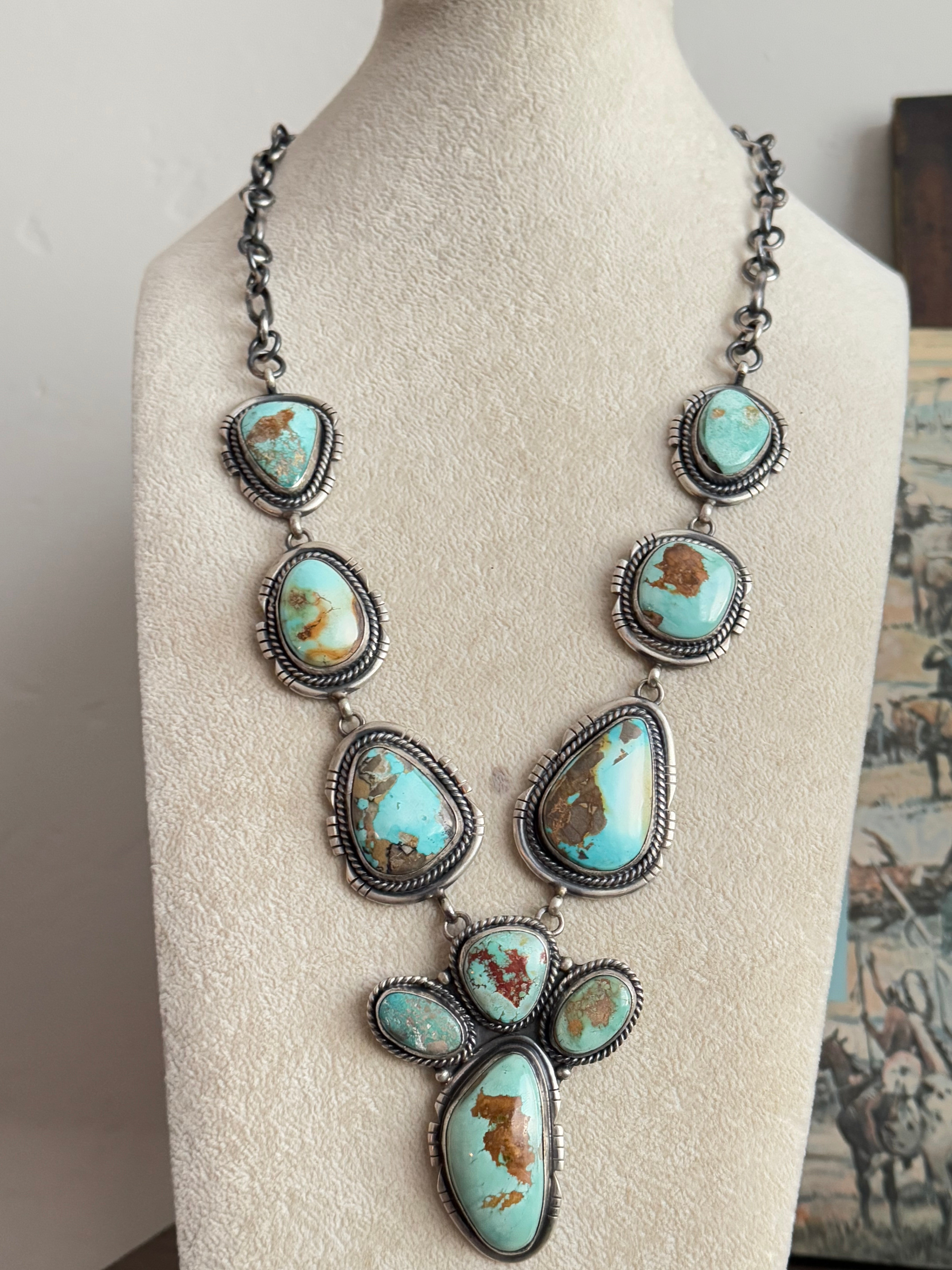 Navajo Made Royston Turquoise & Sterling Silver Necklace Set