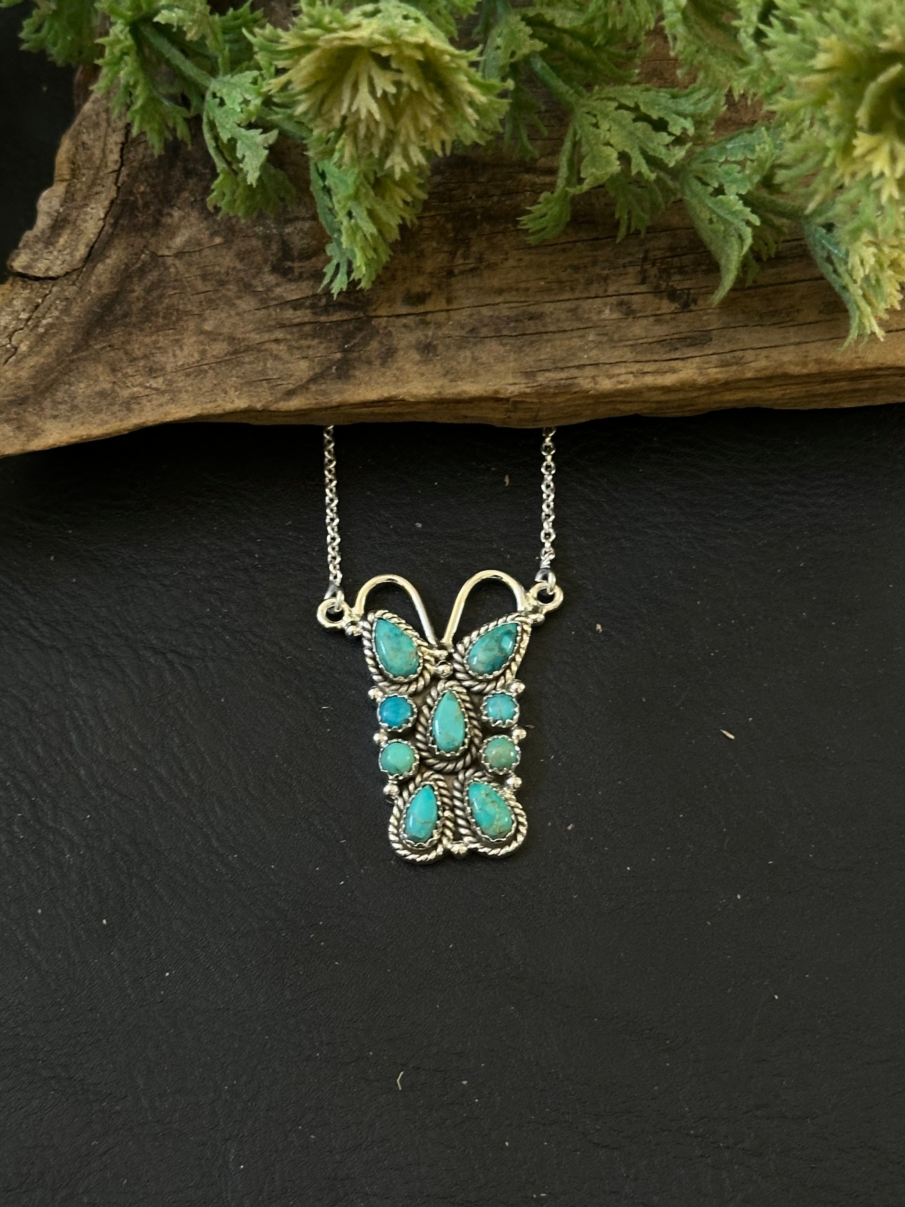 TTD “K’aalógii” Kingman Turquoise & Sterling Silver Cluster Necklace