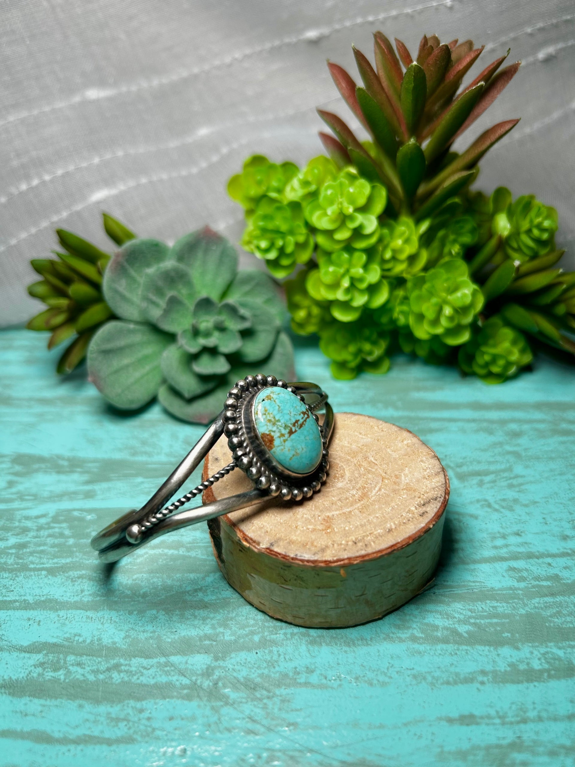 Navajo Made Kingman Turquoise & Sterling Silver Cuff Bracelet