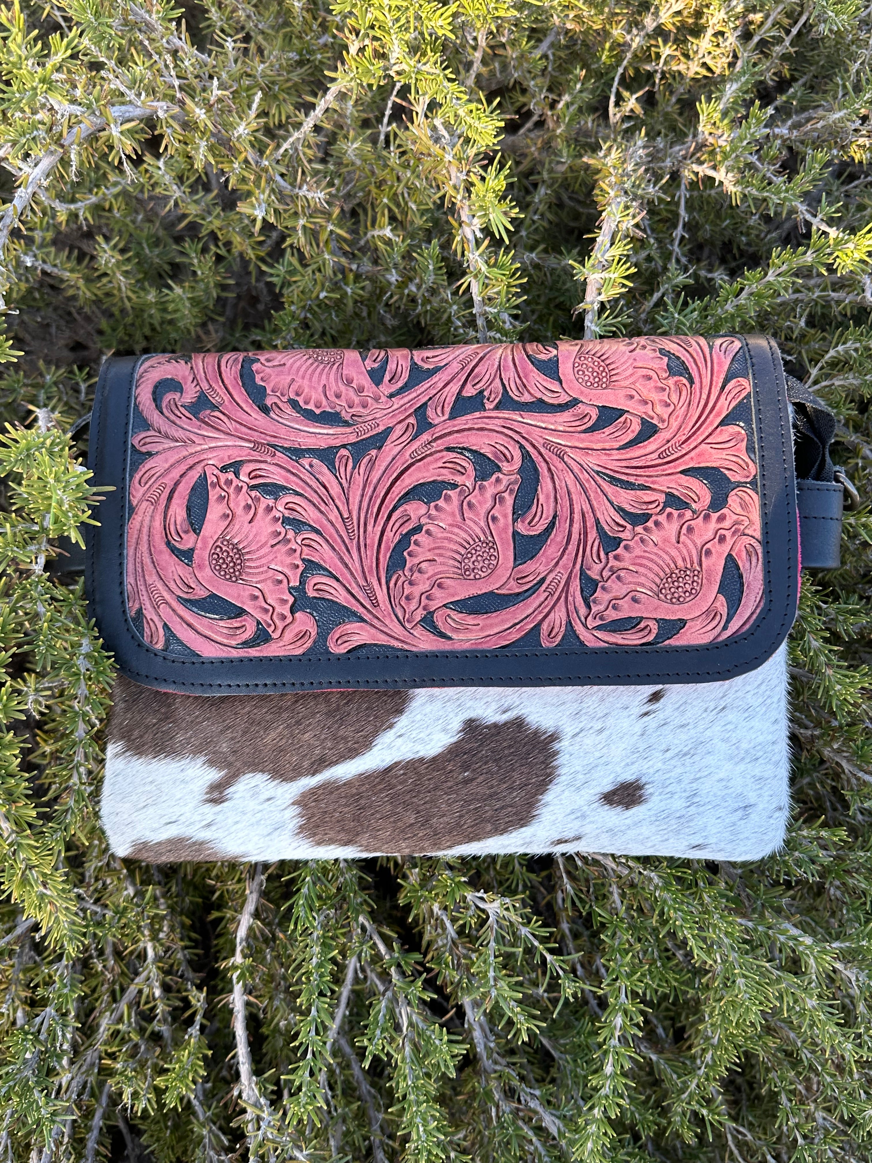 Genuine Tooled Leather & Cowhide Purse