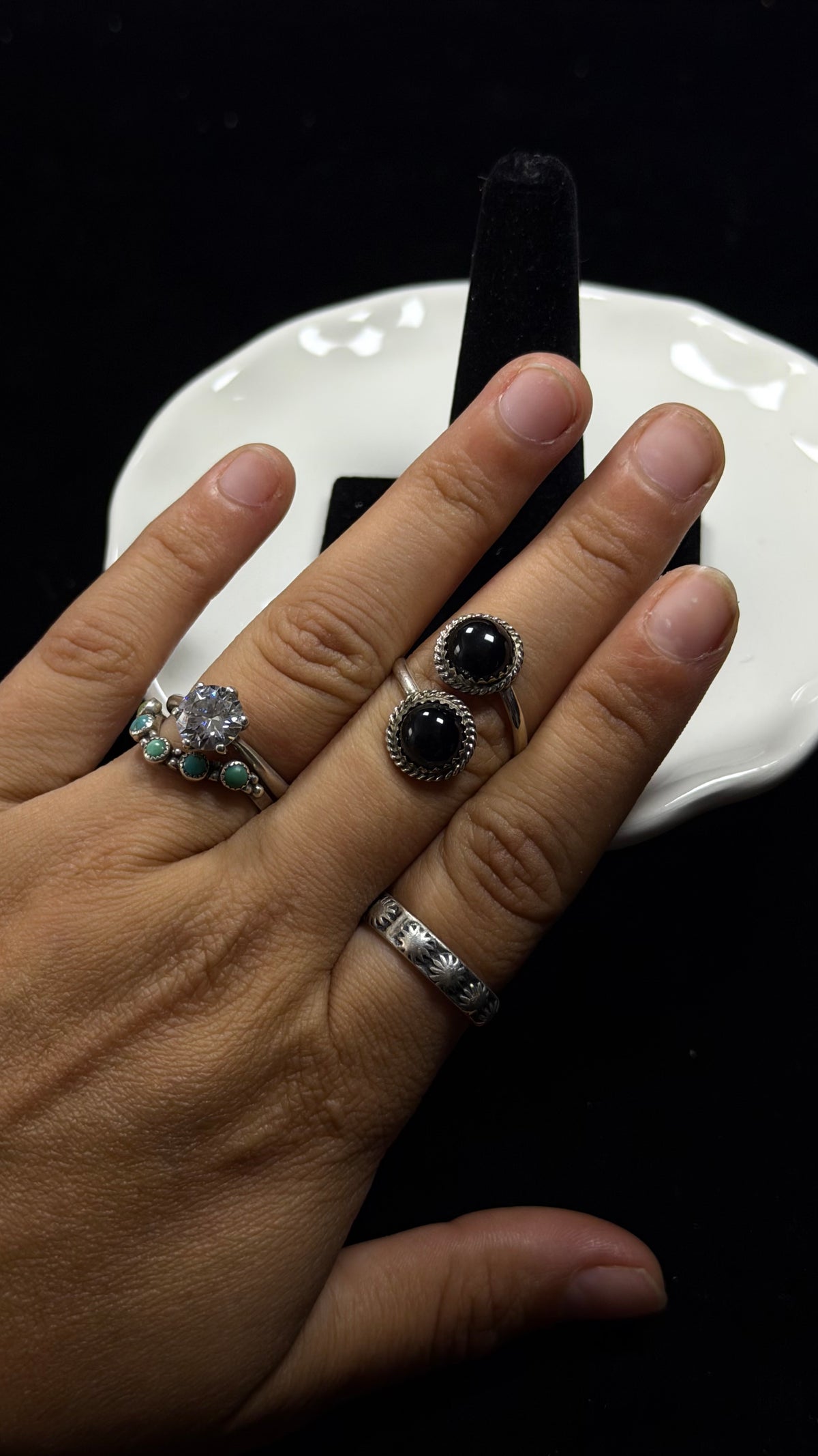 Esther White Onyx & Sterling Silver Adjustable Ring