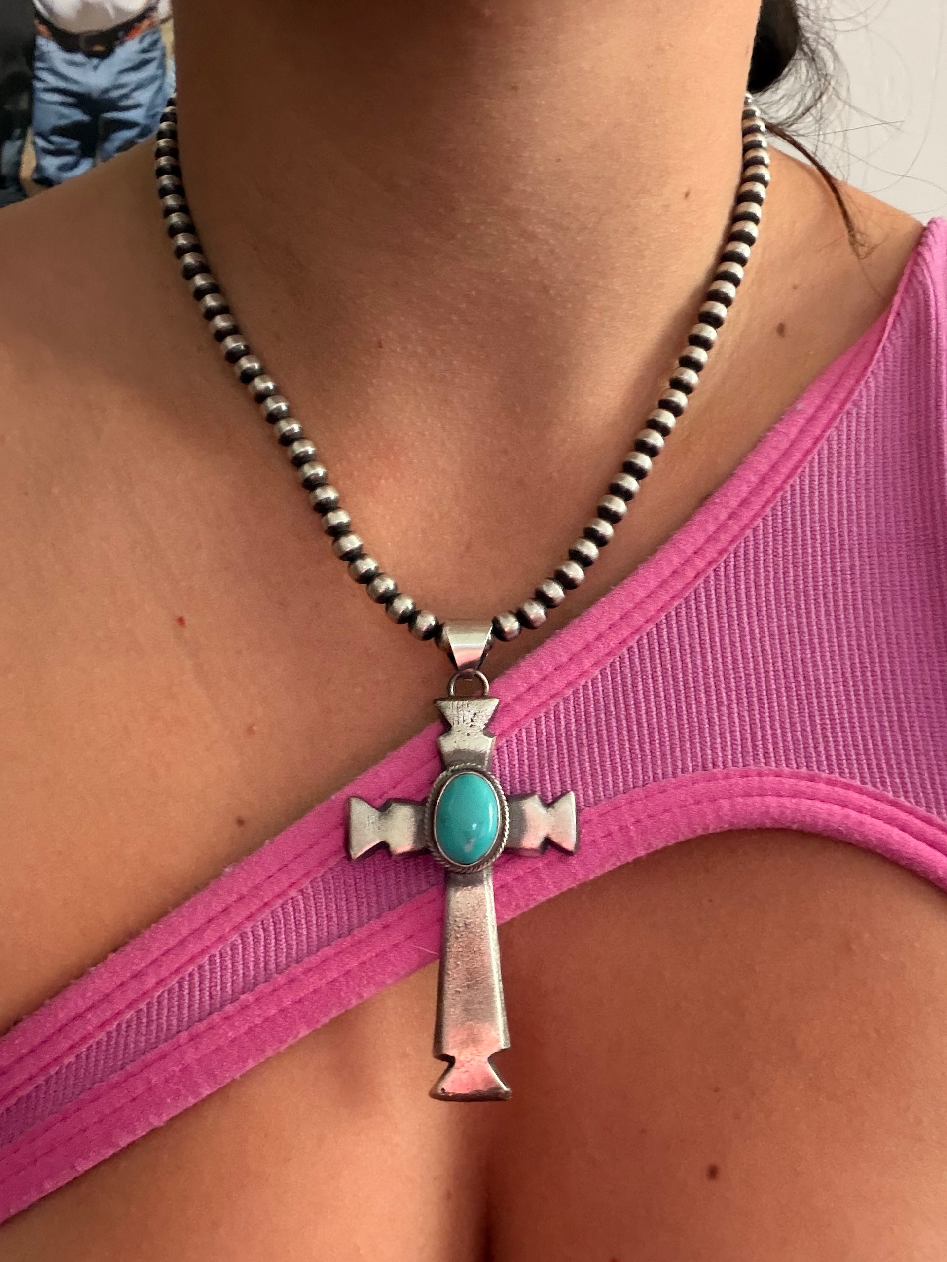 Rick Tolino Kingman Turquoise & Sterling Silver Cross Pendant