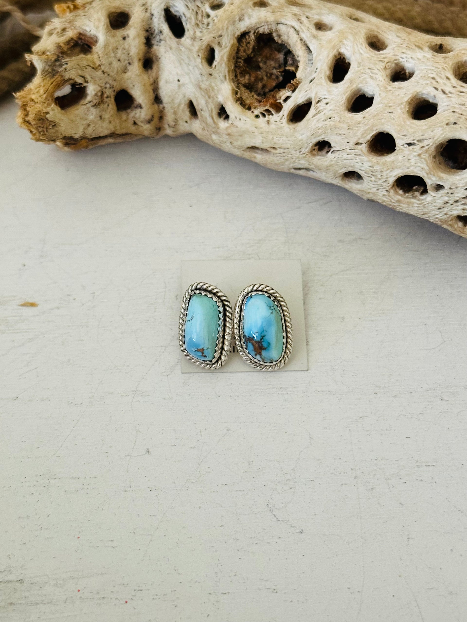 Southwest Handmade Golden Hills Turquoise & Sterling Silver Post Stud Earrings