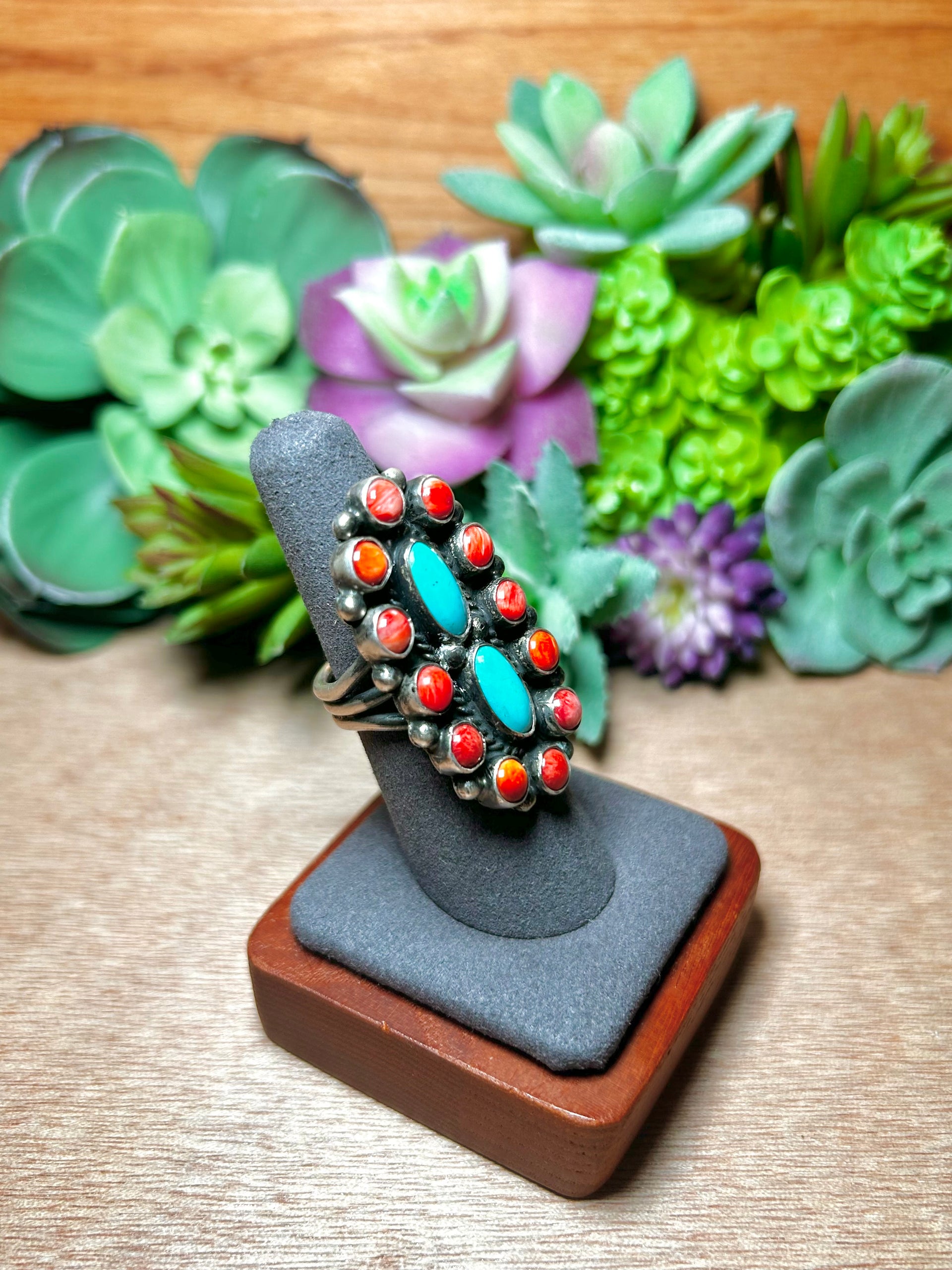 Navajo Made Multi Stone & Sterling Silver Ring Size 6.5