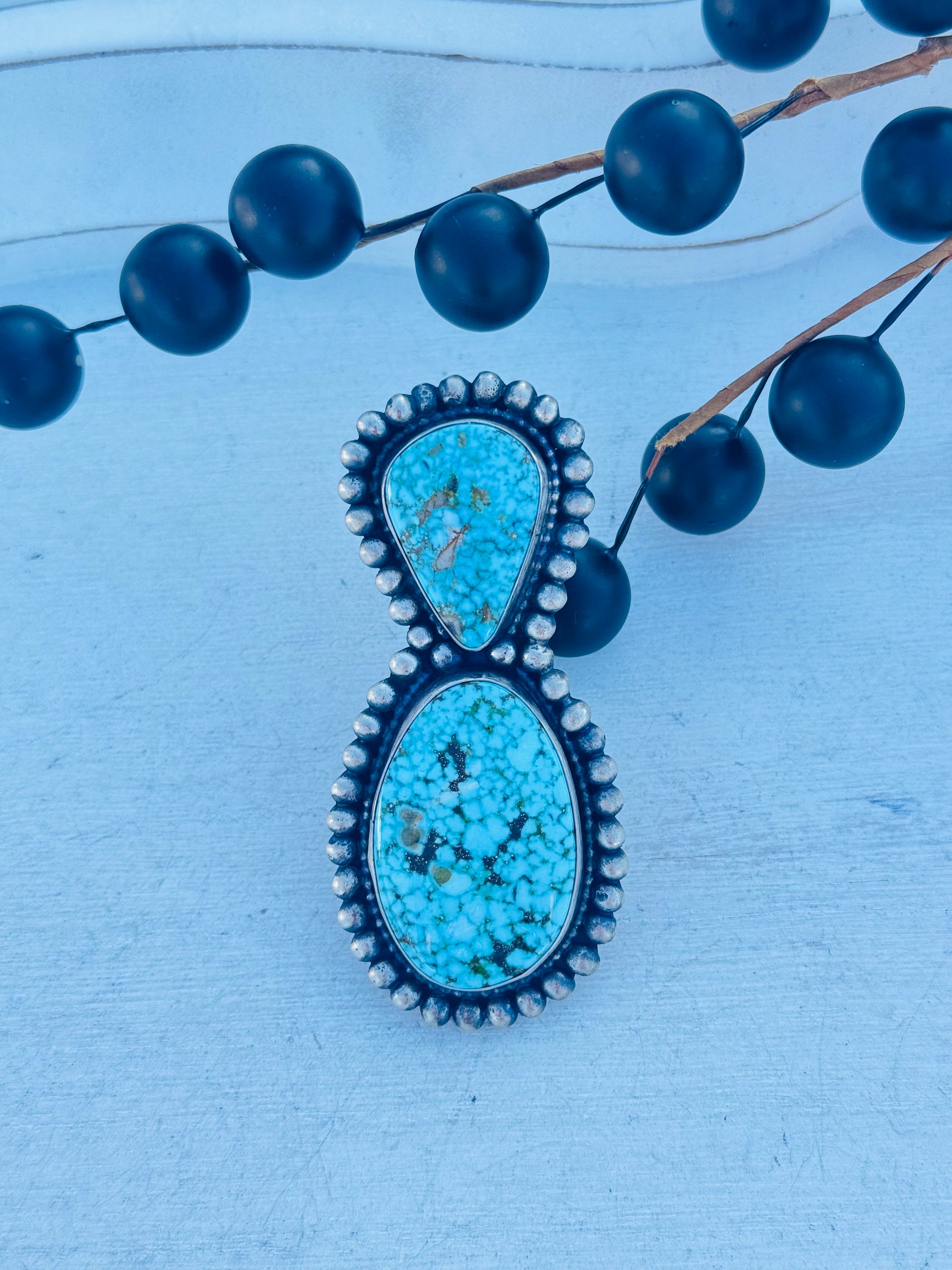 Sheila Becenti High Grade Kingman Turquoise & Sterling Sliver Ring Size 8.25