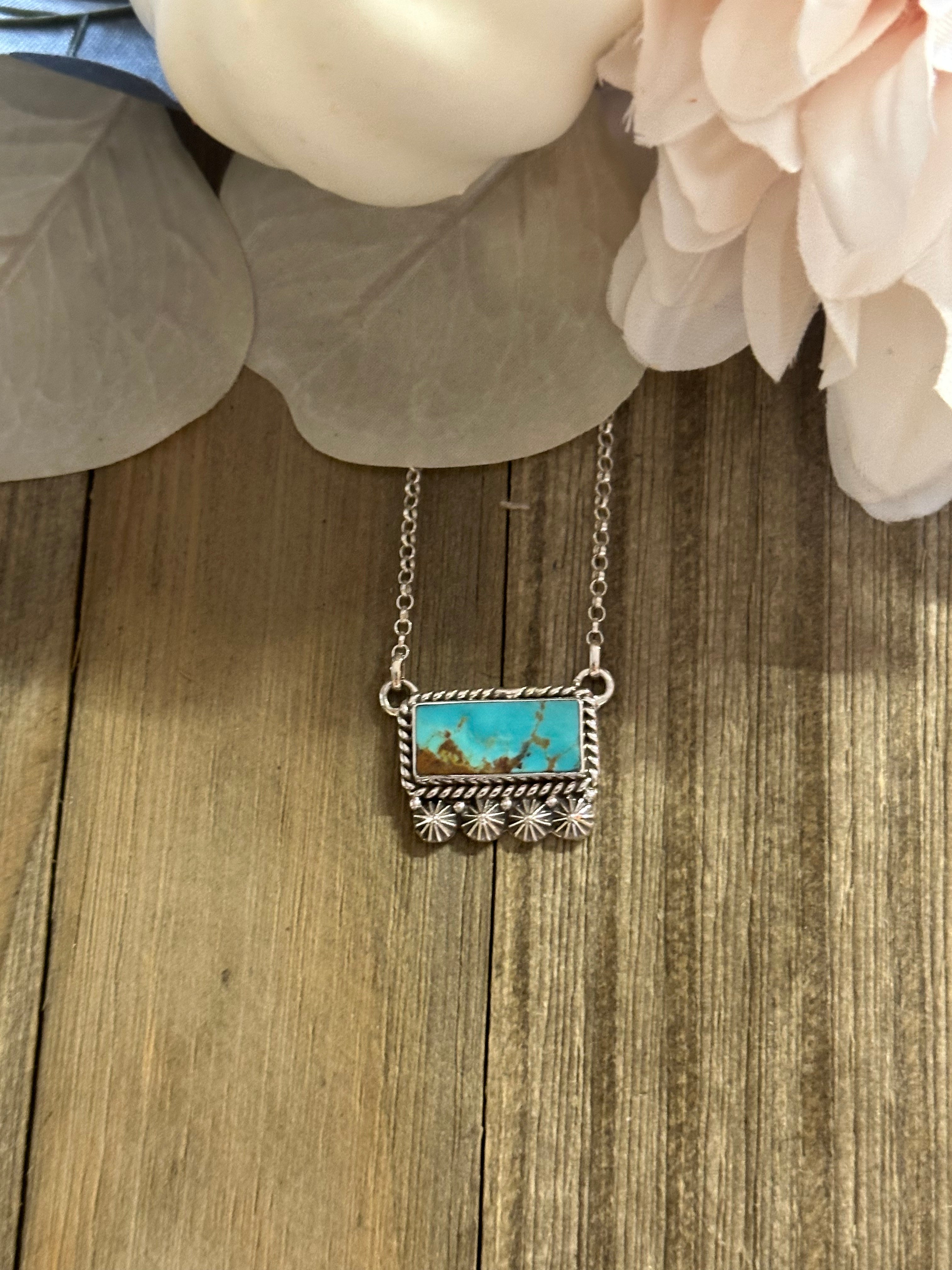 Southwest Handmade Kingman Turquoise & Sterling Silver Bar Necklace