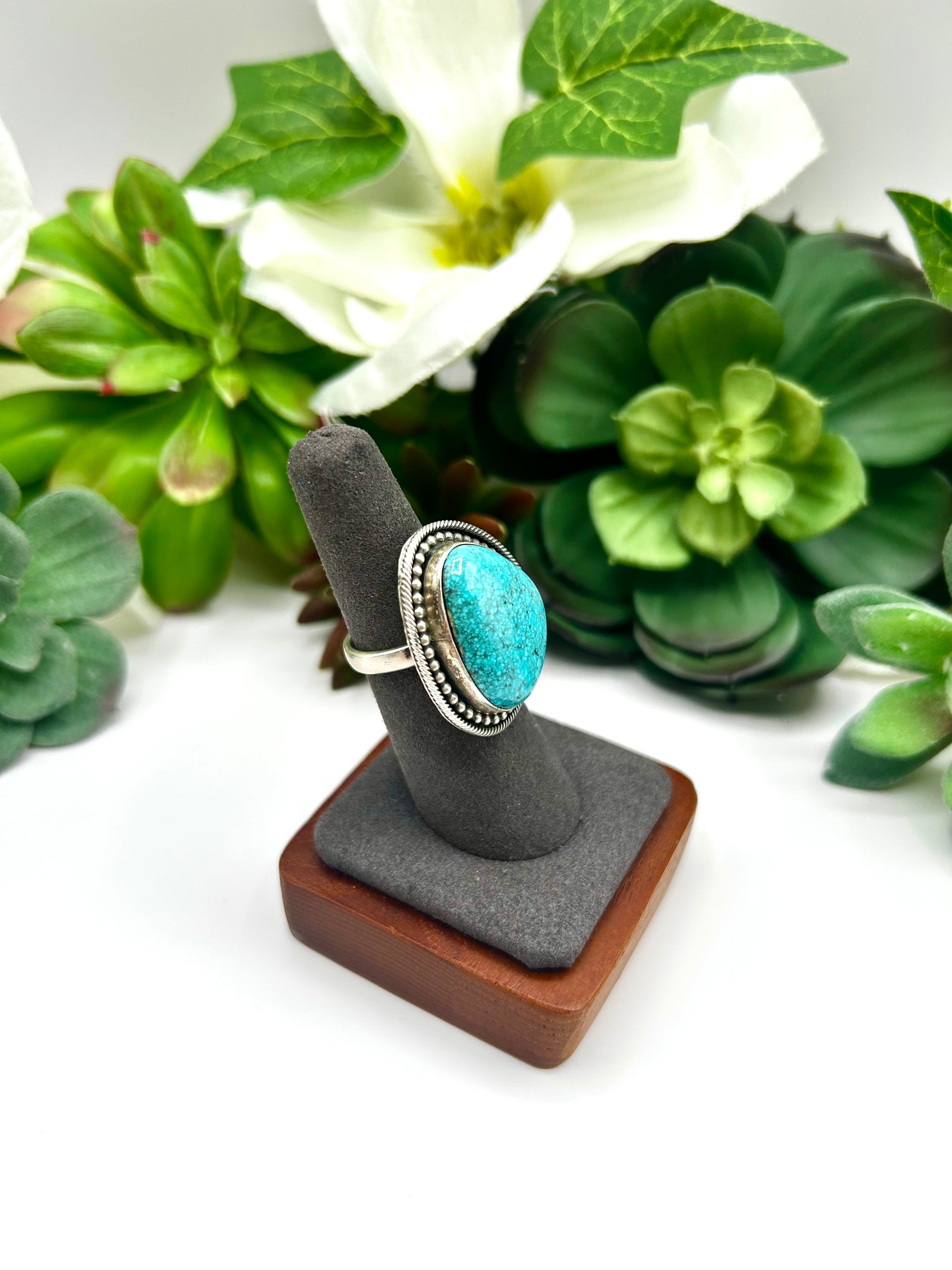 Navajo Made Kingman Turquoise & Sterling Silver Ring Size 6.5