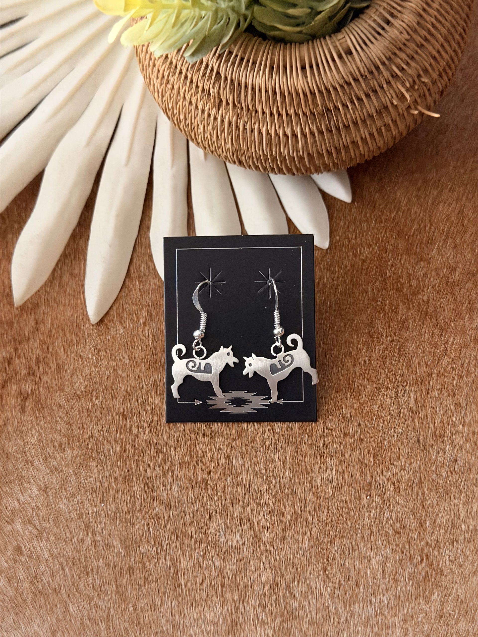 Navajo Made Sterling Silver Dog Dangle Earrings