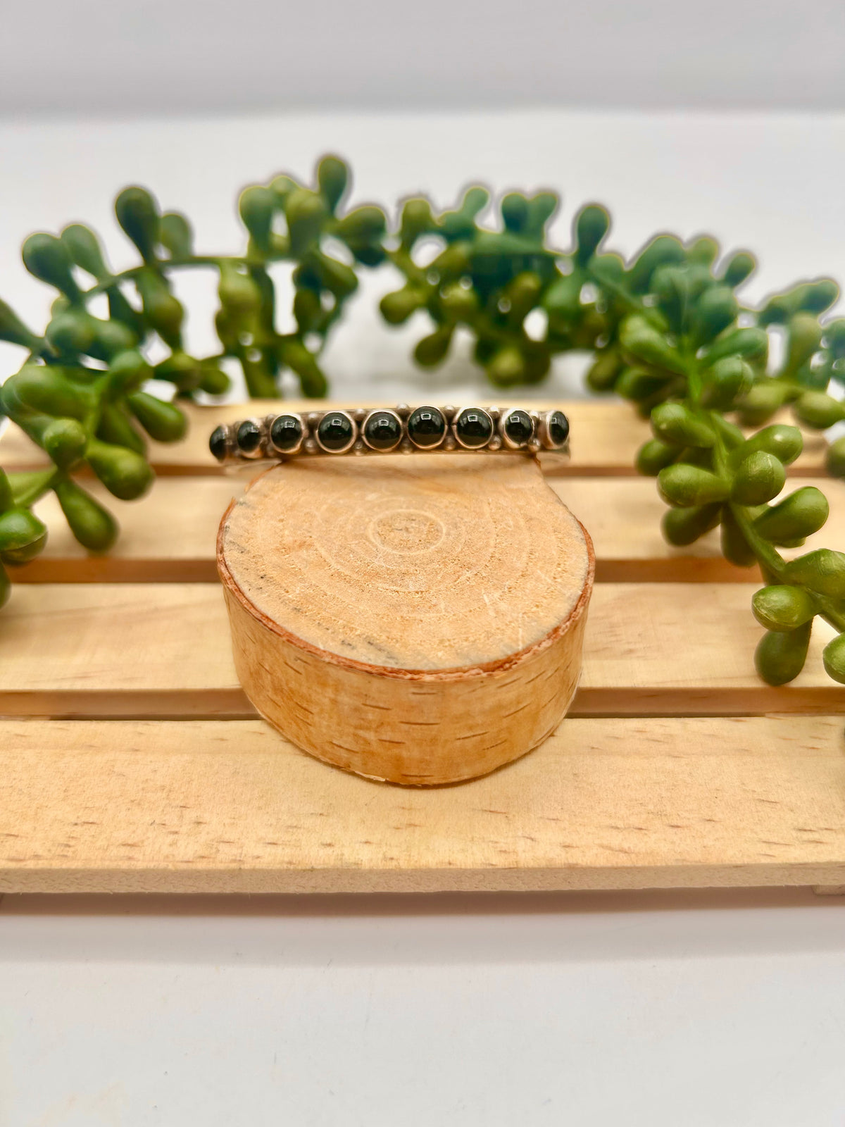 Old Pawn Navajo Made Onyx & Sterling Silver Cuff Bracelet