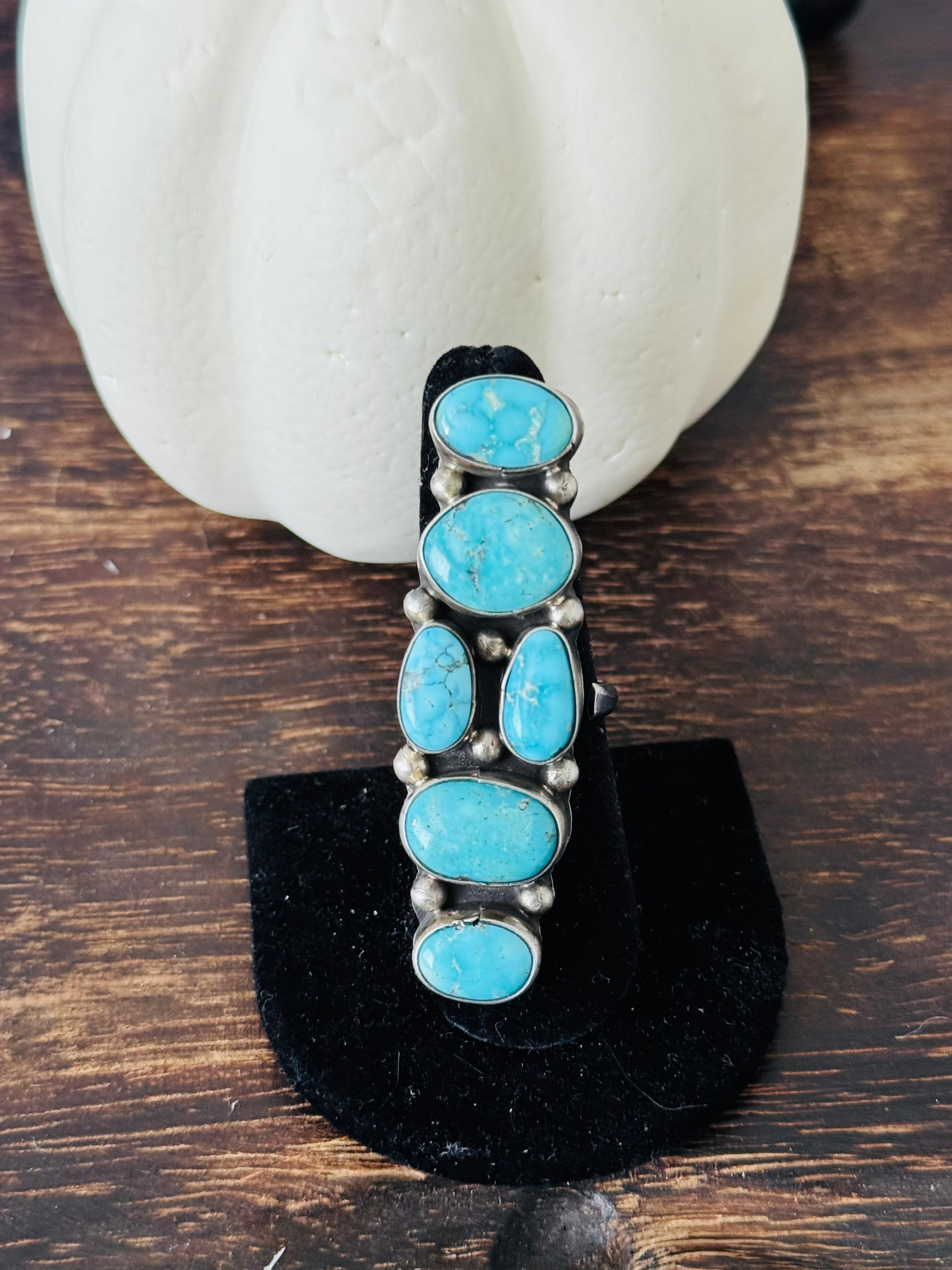 Sheila Becenti White Water Turquoise & Sterling Silver Adjustable Cluster Ring