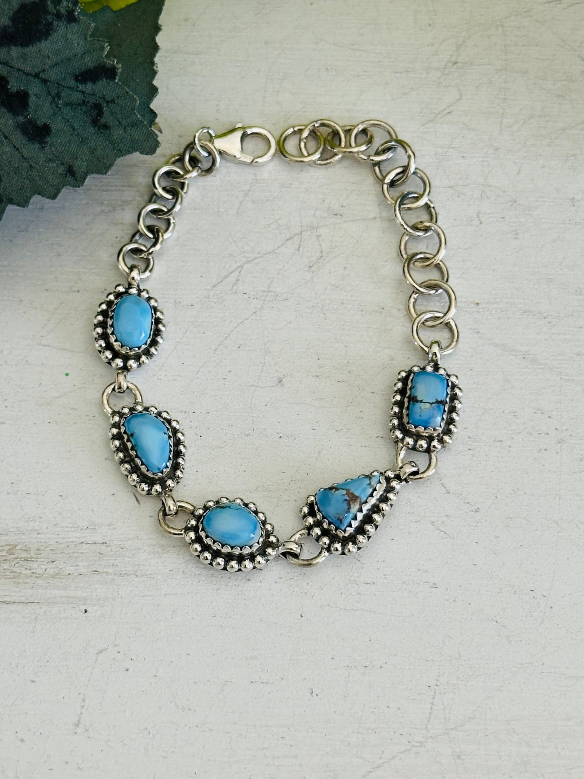 Southwest Made Golden Hills Turquoise & Sterling Silver Bracelet