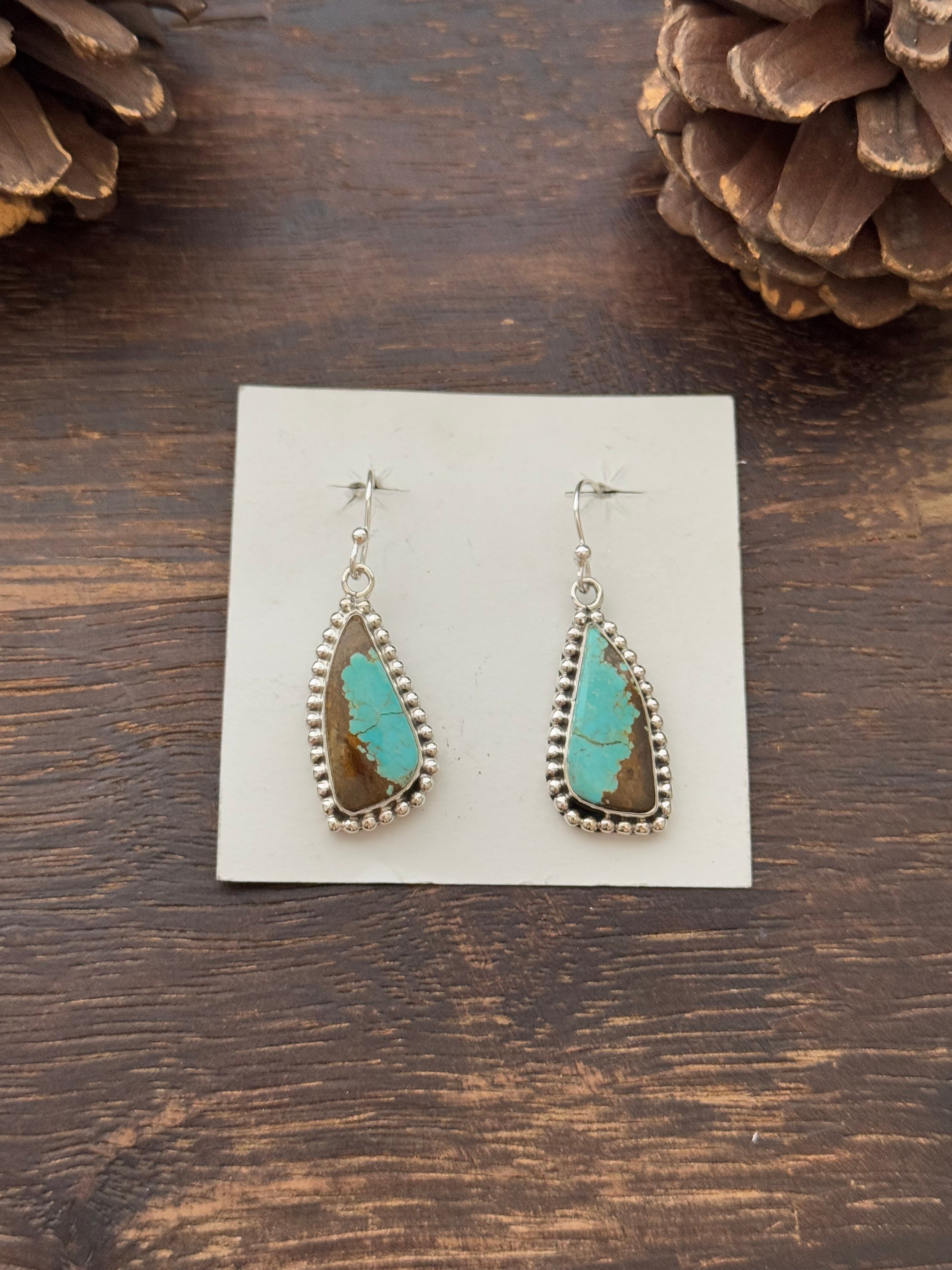 Southwest Handmade #8 Turquoise & Sterling Silver Dangle Earrings