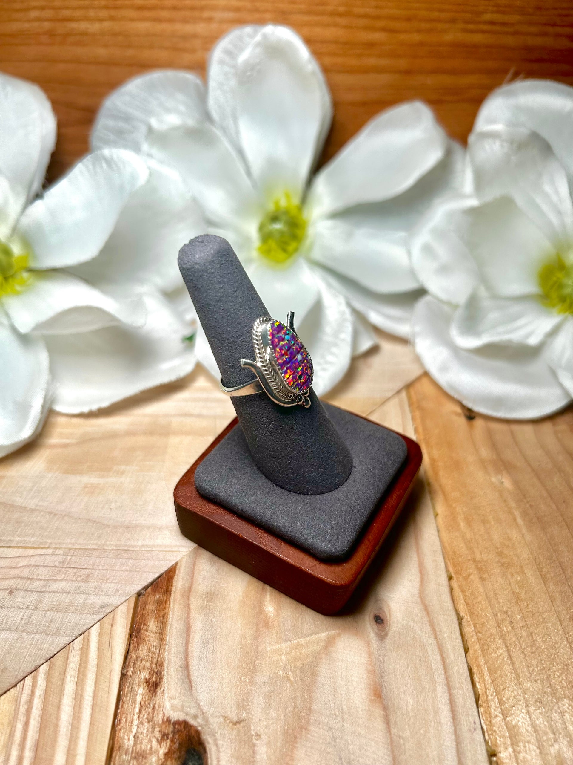 Zuni Made Multi Stone & Sterling Silver Ring Size 8