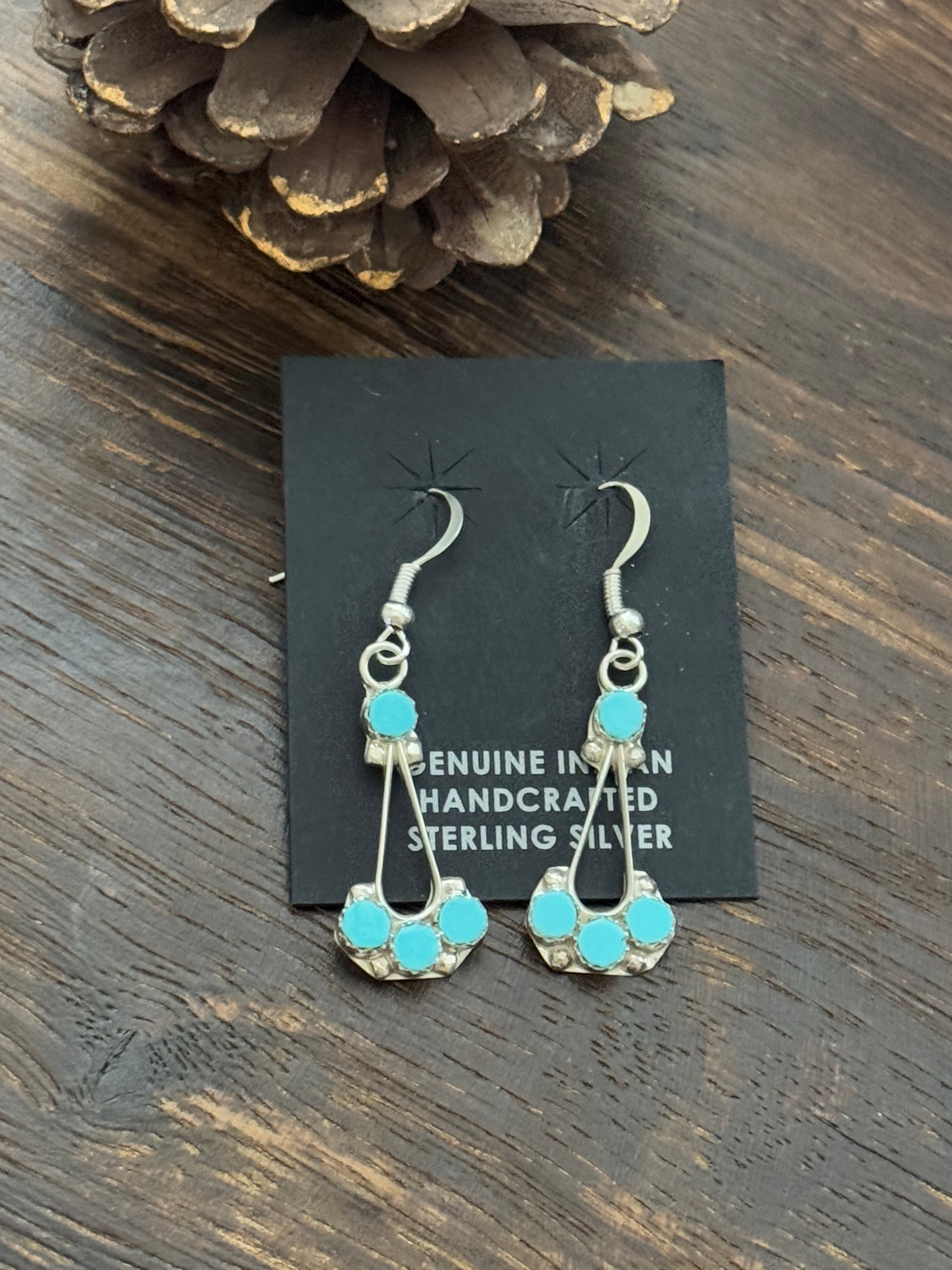 Zuni Made Turquoise & Sterling Silver Dangle Earrings