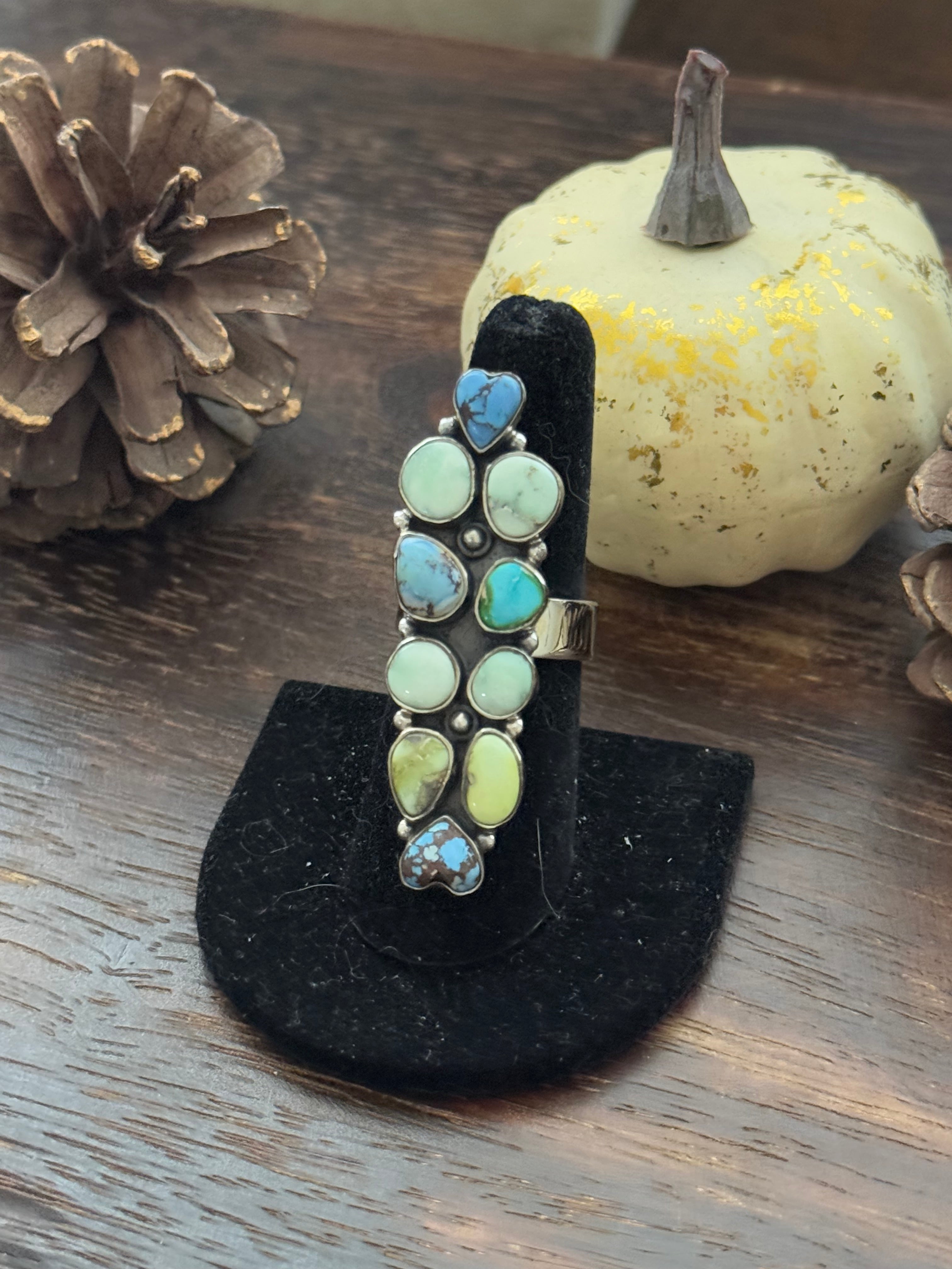 Southwest Handmade Multi Stone & Sterling Silver Adjustable Ring