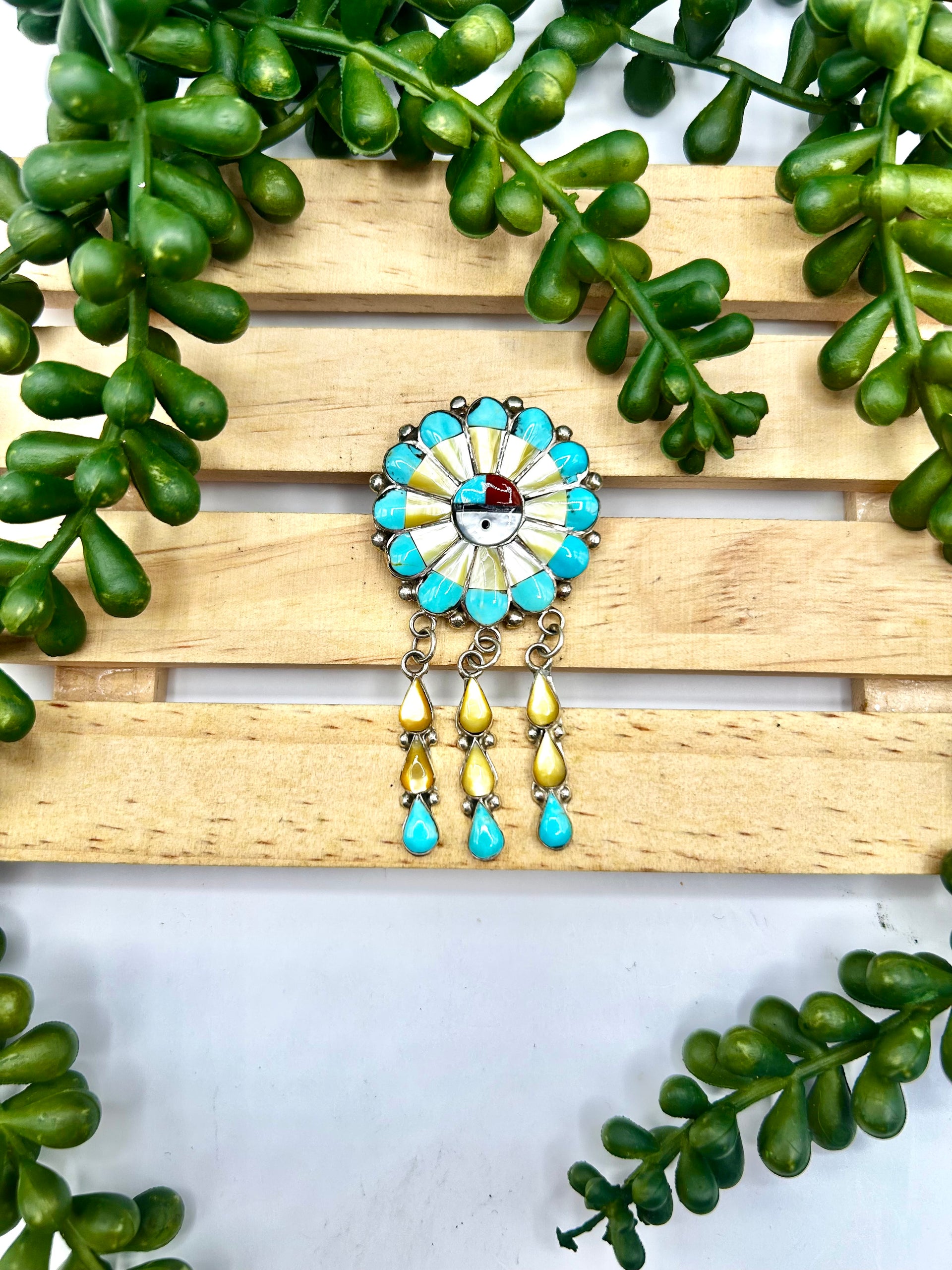 Zuni Made Multi Stone & Sterling Silver Pendant/Pin
