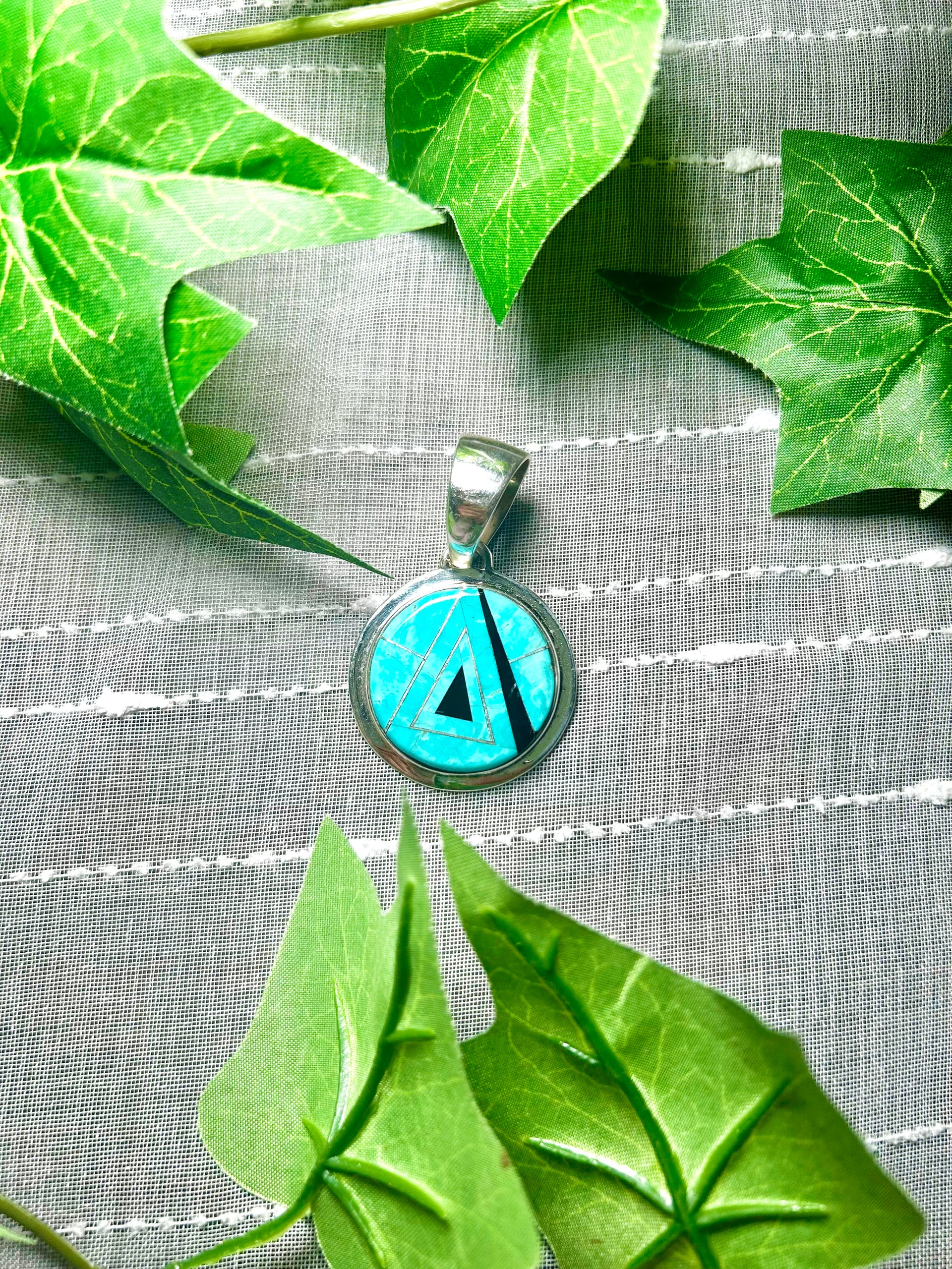 Navajo Made Multi Stone & Sterling Silver Pendant