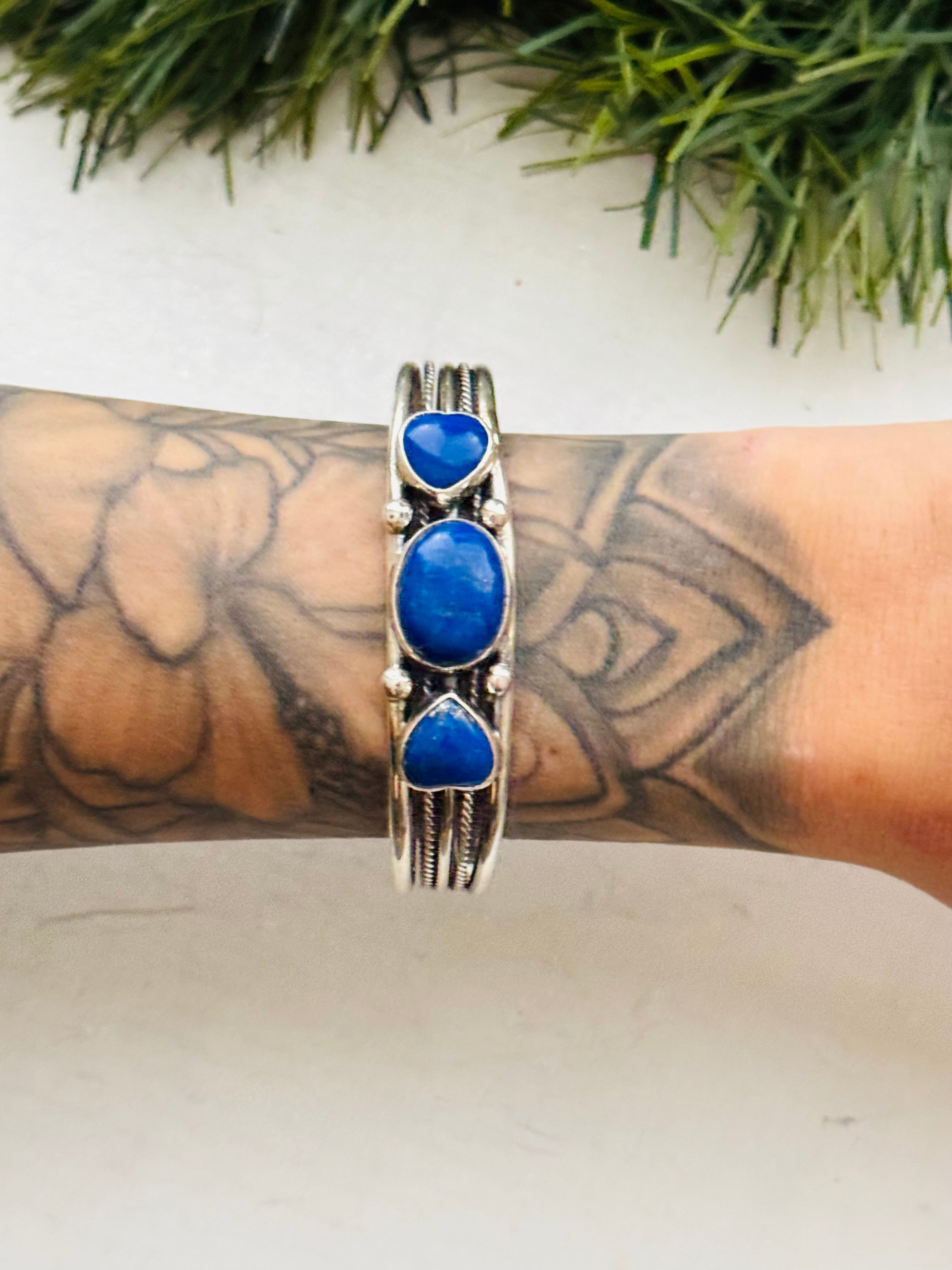 Navajo Made Lapis & Sterling Silver Cuff Bracelet