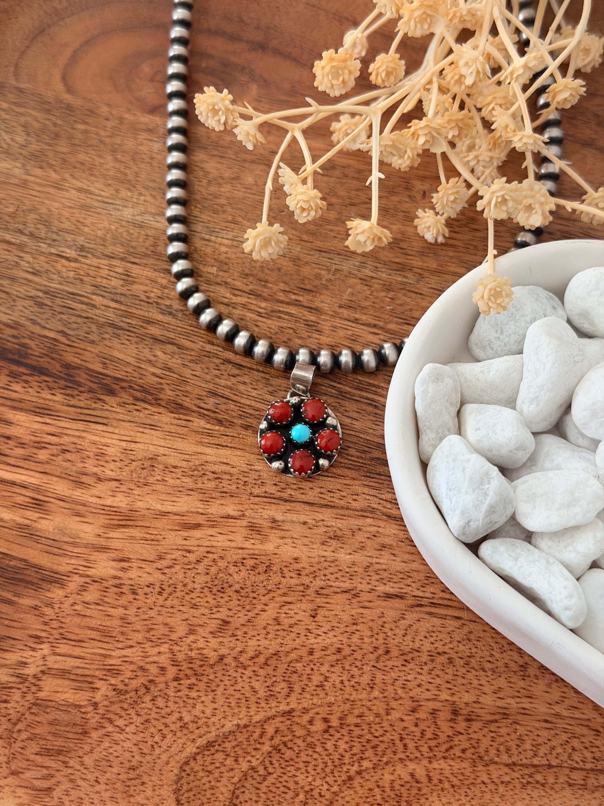 Navajo Made Multi Stone & Sterling Silver Cluster Pendant
