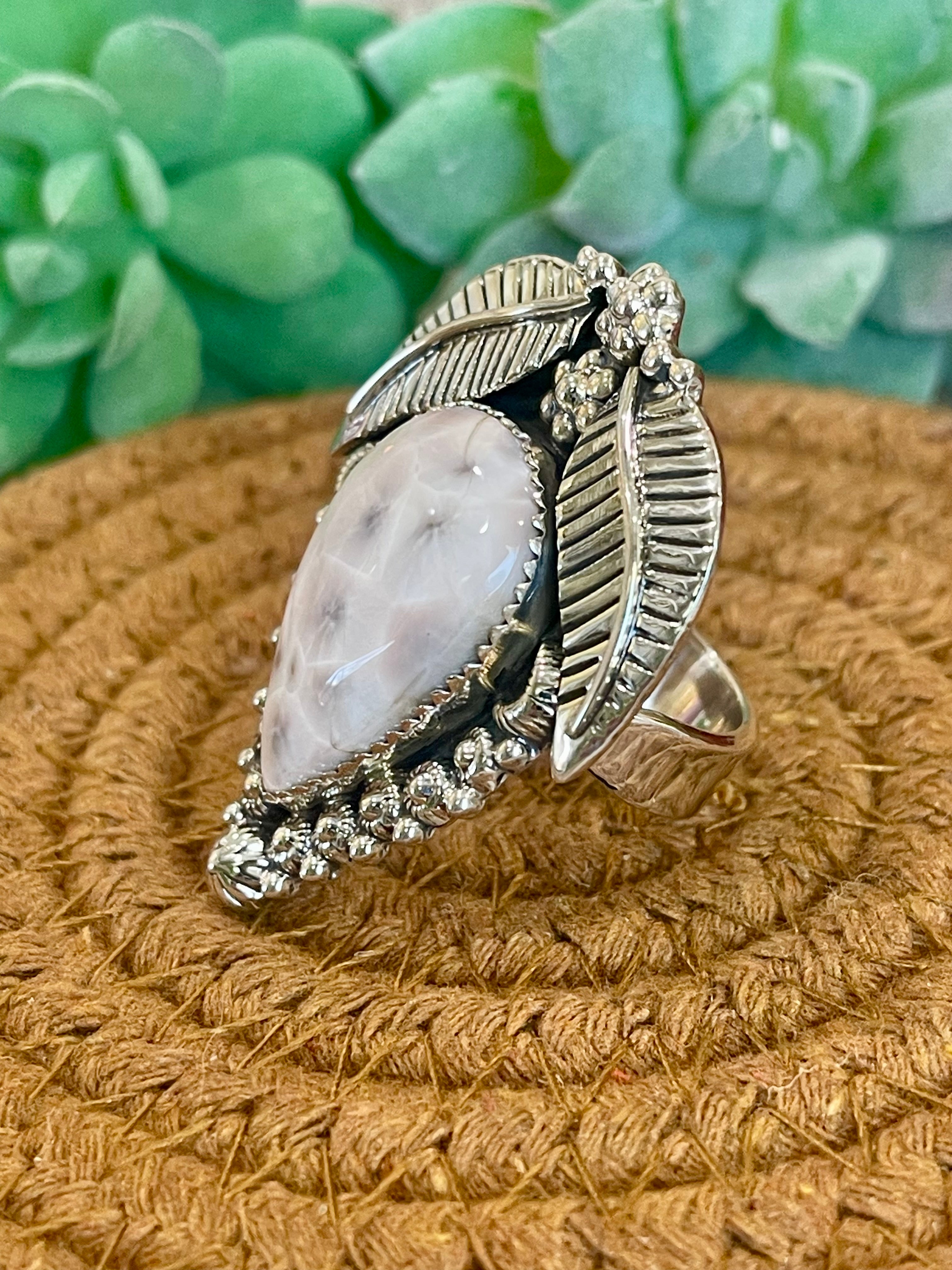 Southwest Handmade Pink Larimar & Sterling Silver Adjustable Ring