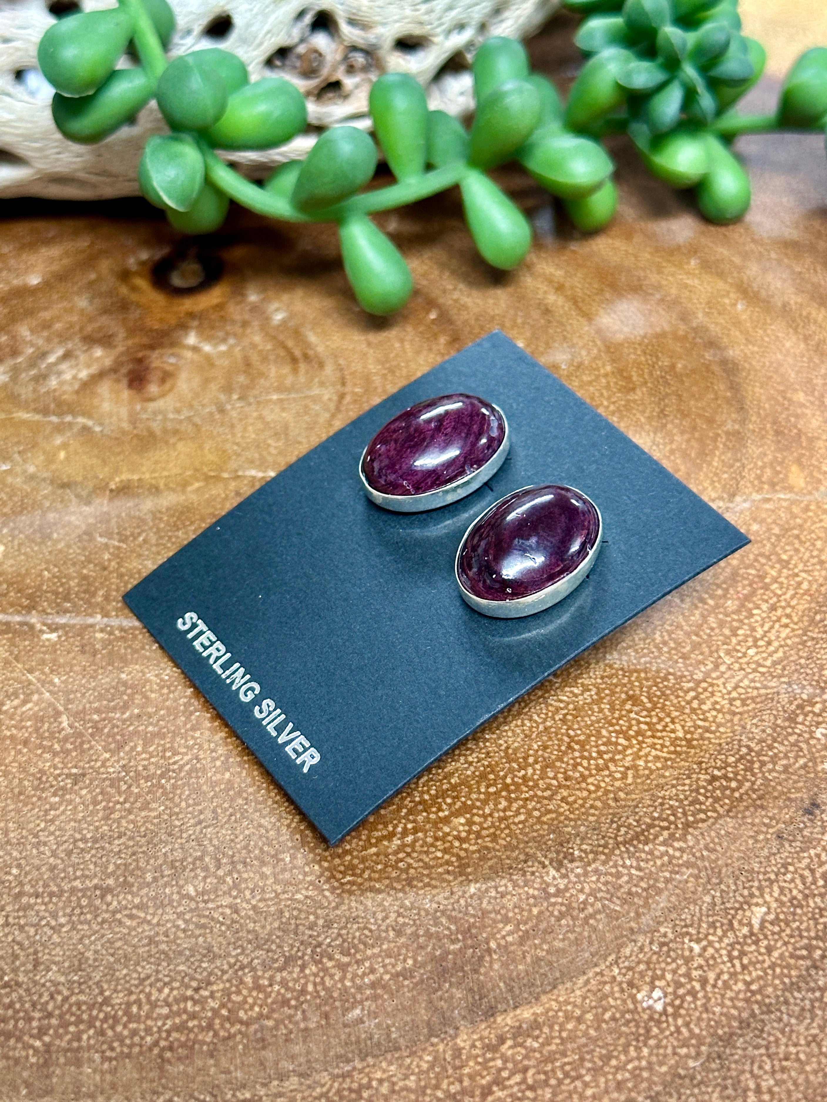 Southwest Handmade Purple Spiny Oyster & Sterling Silver Post Earrings