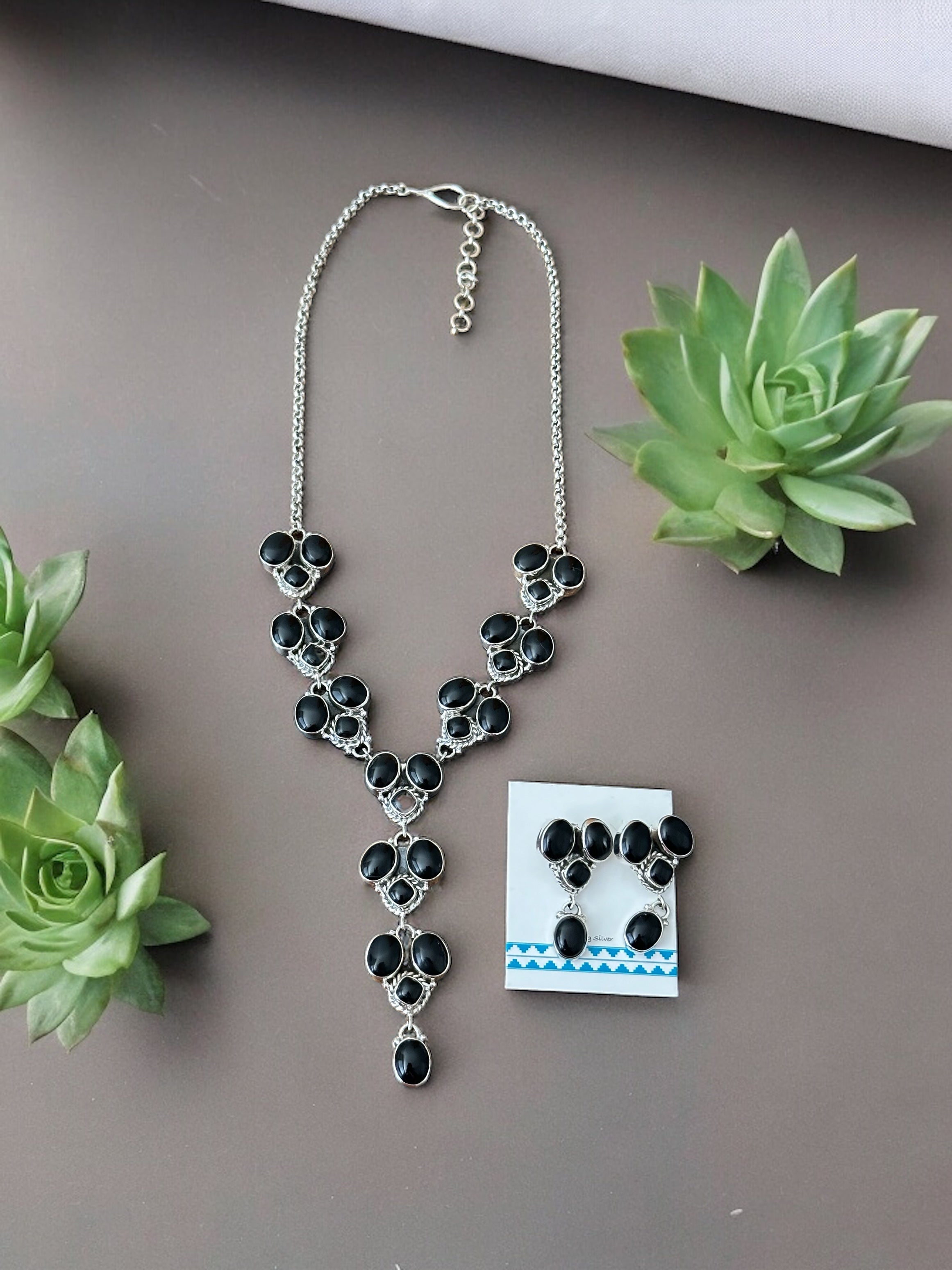 Southwest Made Onyx & Sterling Silver Necklace Set