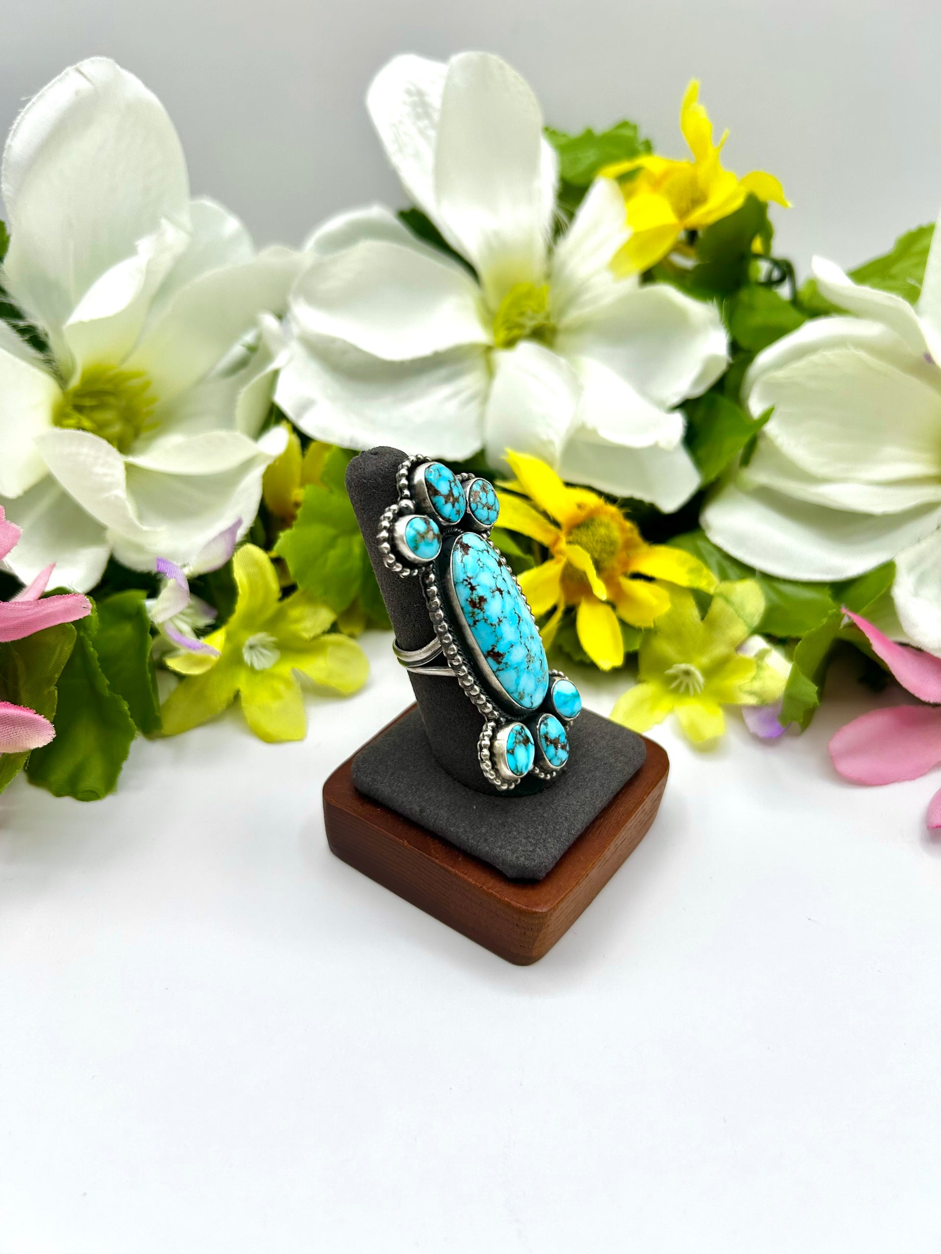 Rena Shelly Highgrade Kingman Turquoise & Sterling Silver Adjustable Ring