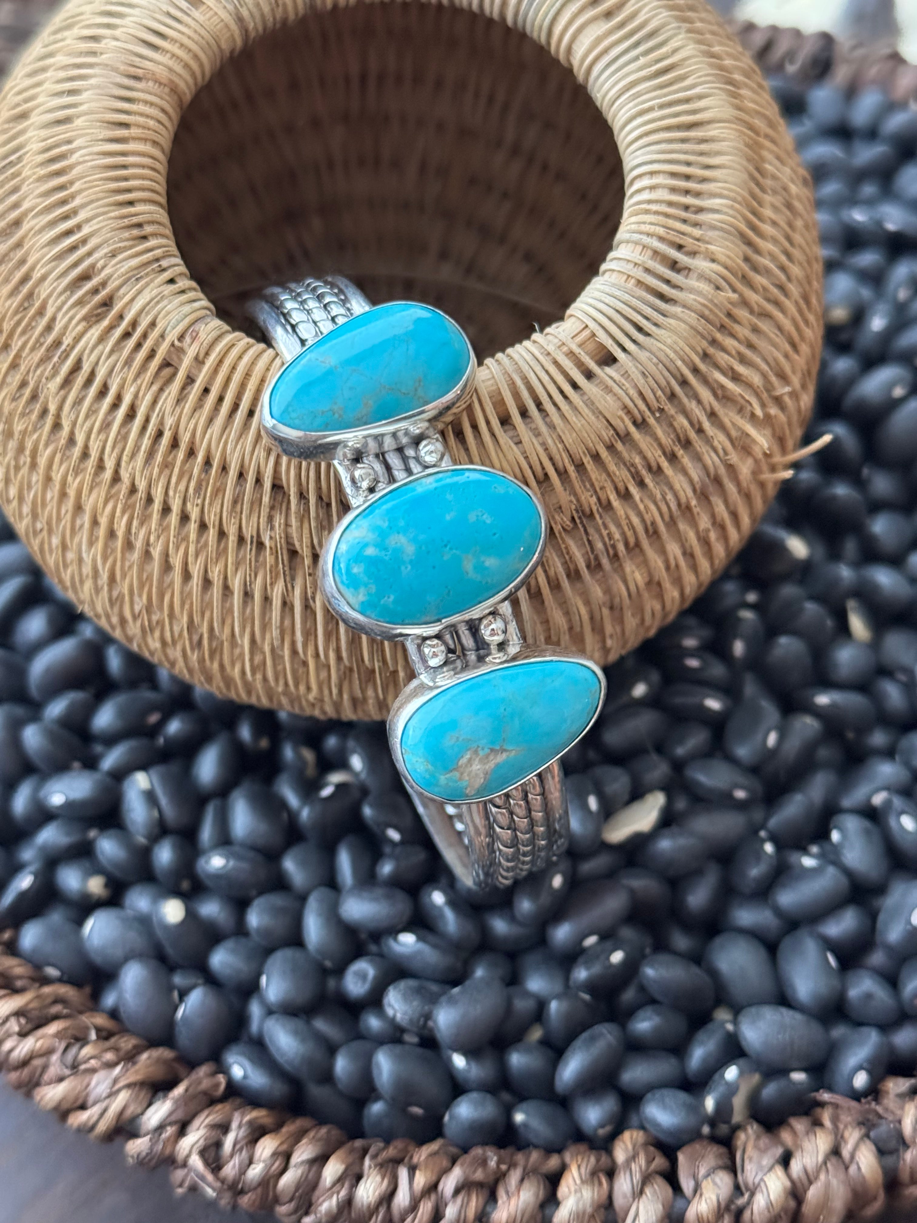 Navajo Made Kingman Turquoise & Sterling Silver Cuff Bracelet