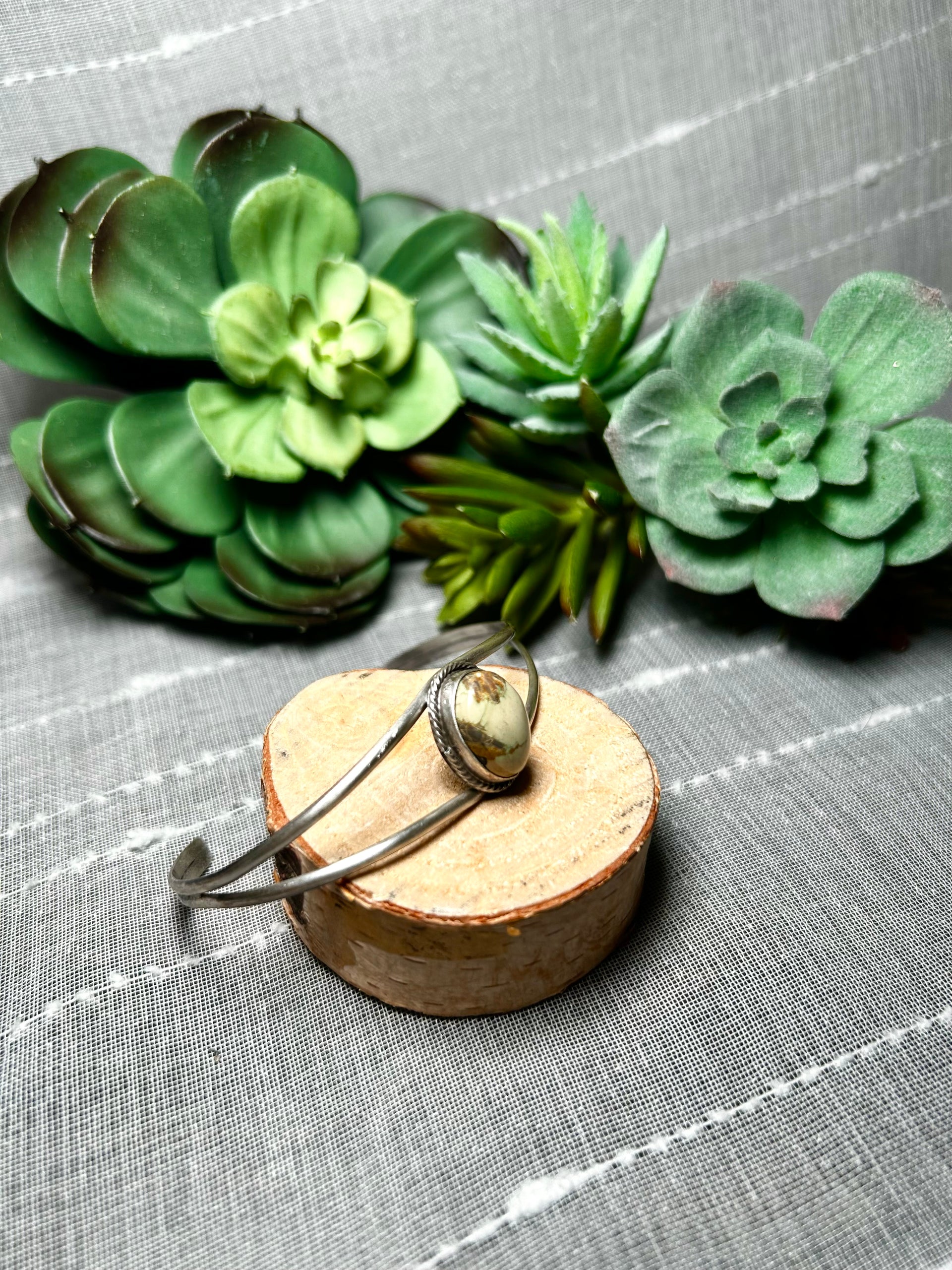 Navajo Made New Lander & Sterling Silver Cuff Bracelet