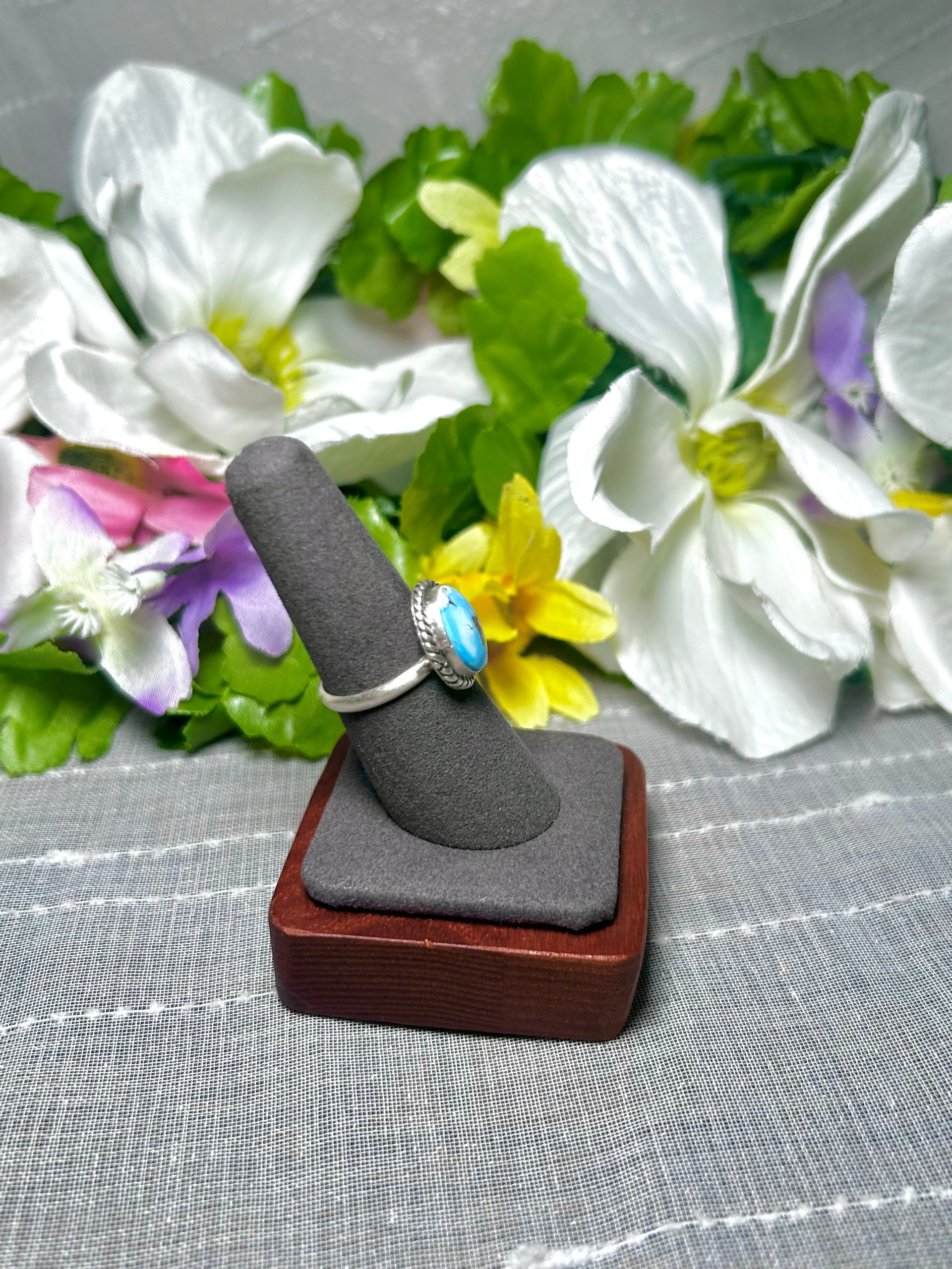 Navajo Made Golden Hill Turquoise & Sterling Silver Ring Size 7.25