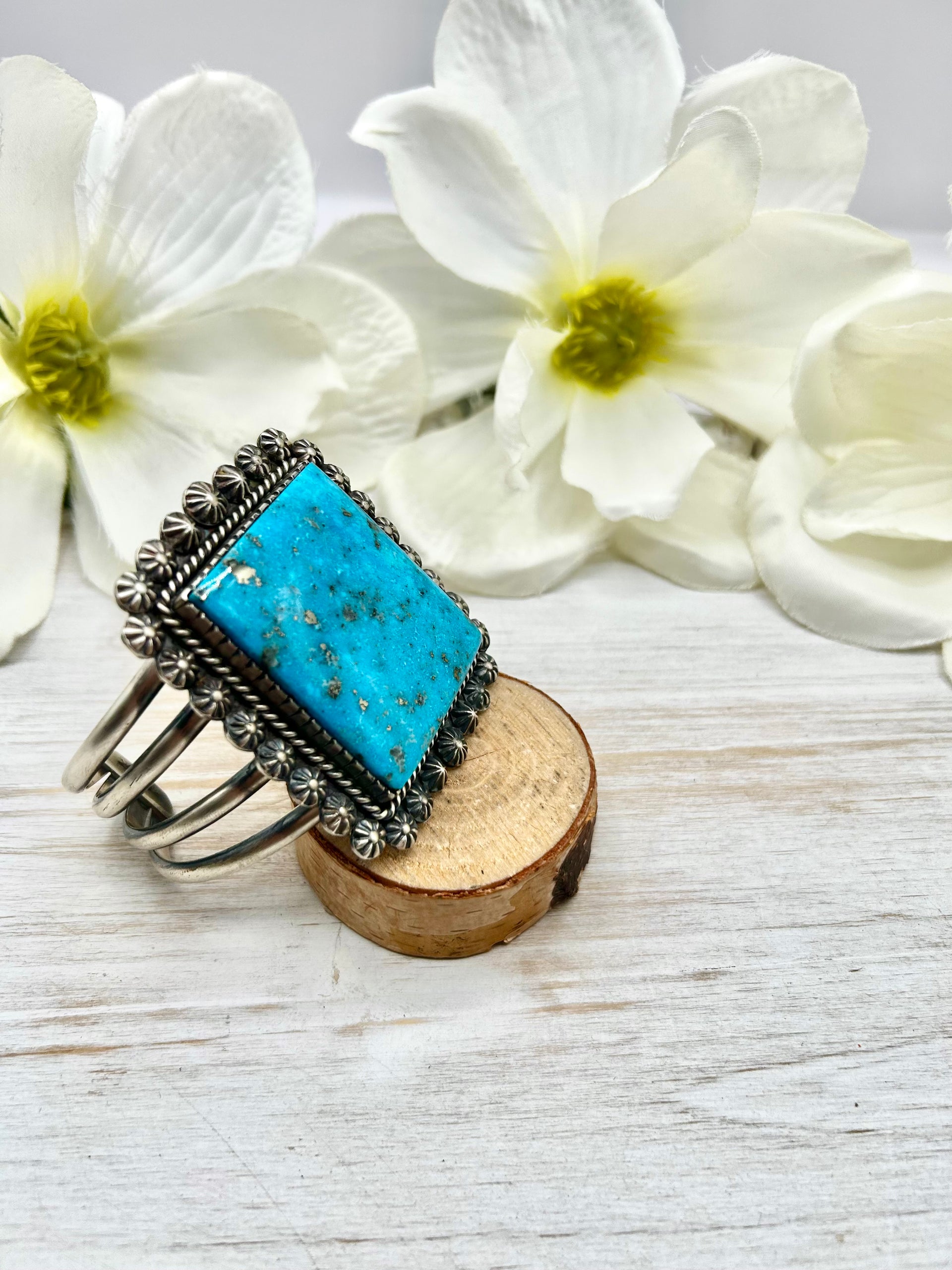 Navajo Made Kingman Turquoise & Sterling Silver Cuff Bracelet