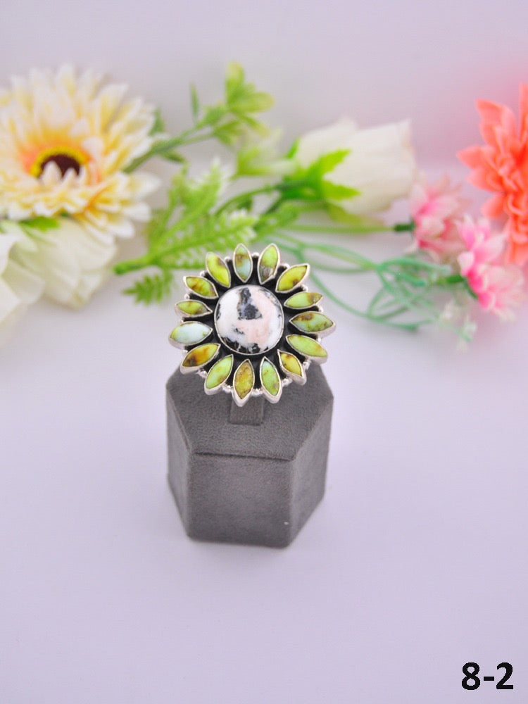 Southwest Made Multi Stone & Sterling Sliver Cluster Adjustable Ring