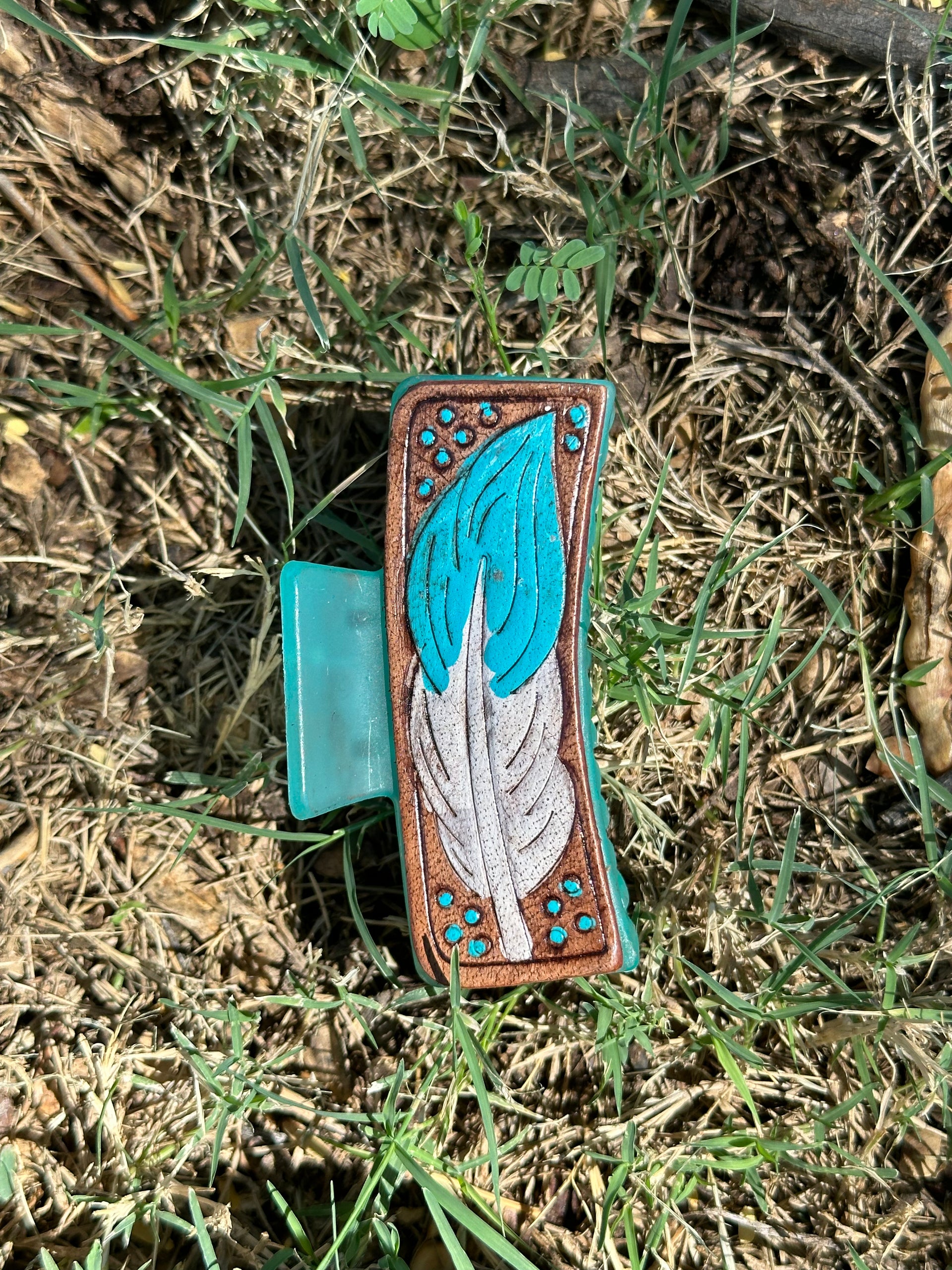 Genuine Tooled Leather Hair Clip