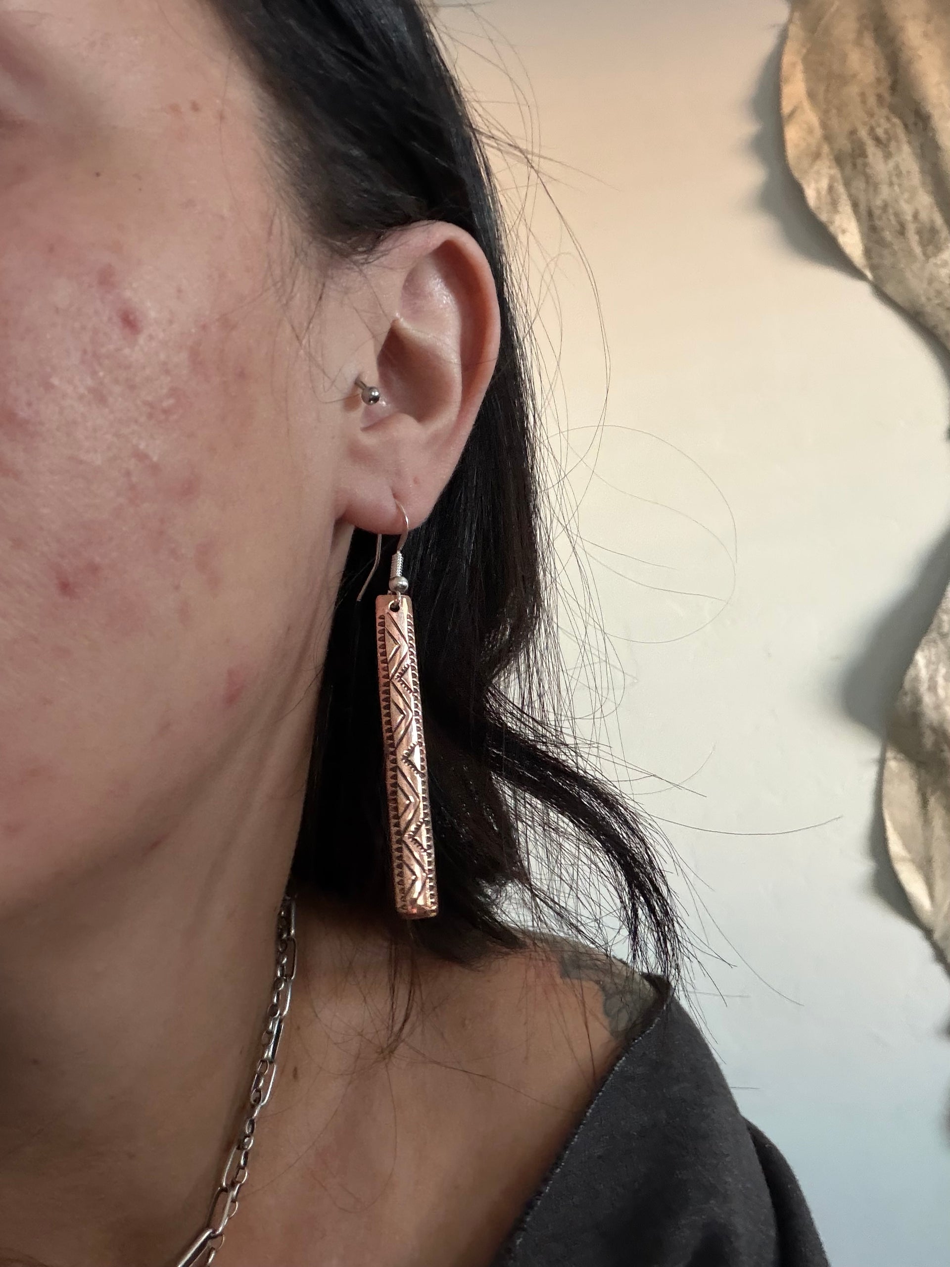 Navajo Strung Copper & Sterling Silver Dangle Earrings