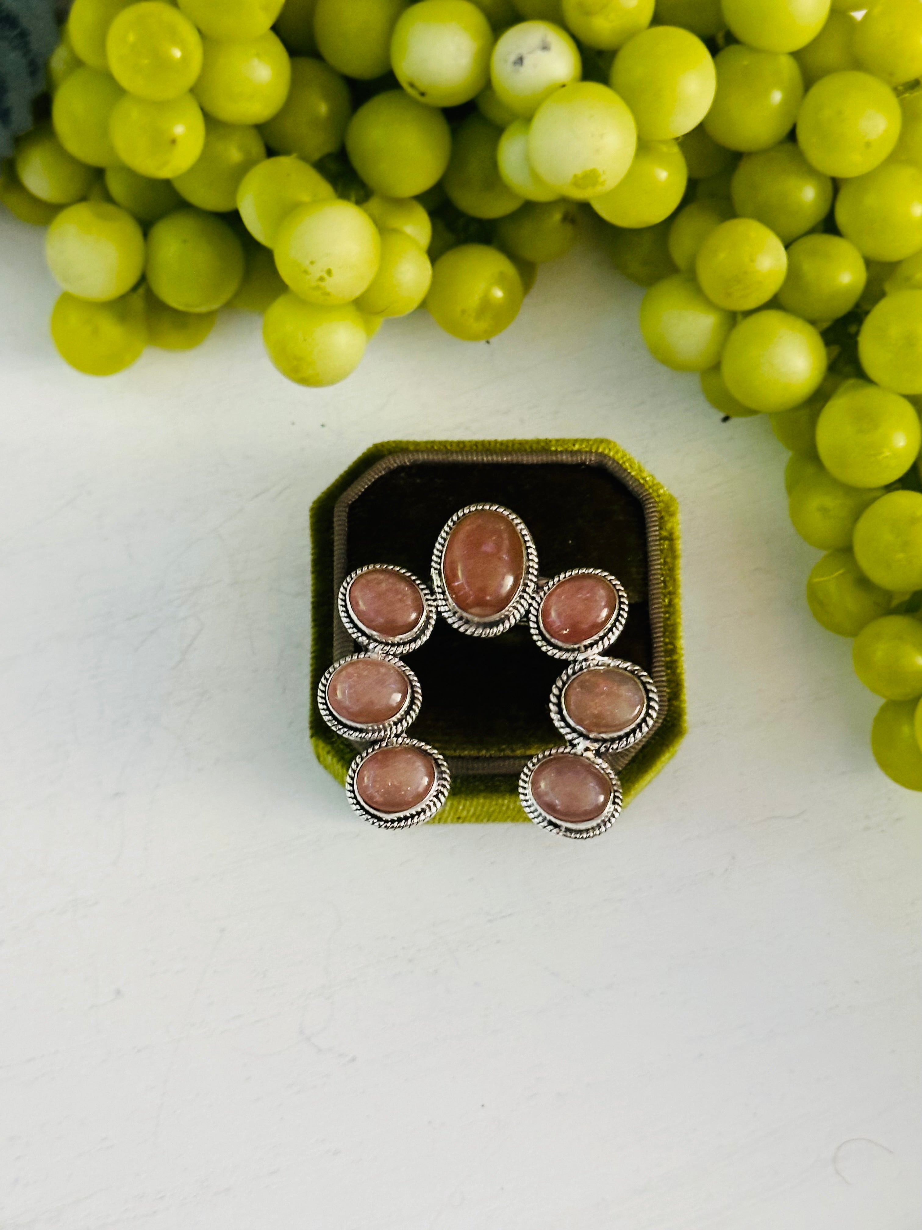 Southwest Handmade Chocolate Moonstone & Sterling Silver Adjustable Cluster Naja Ring