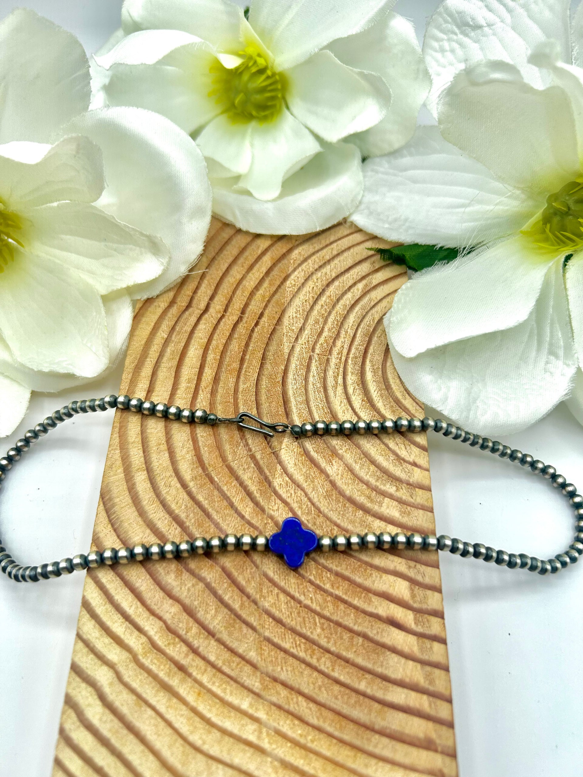 Navajo Made Strung Lapis & Sterling Silver Necklace