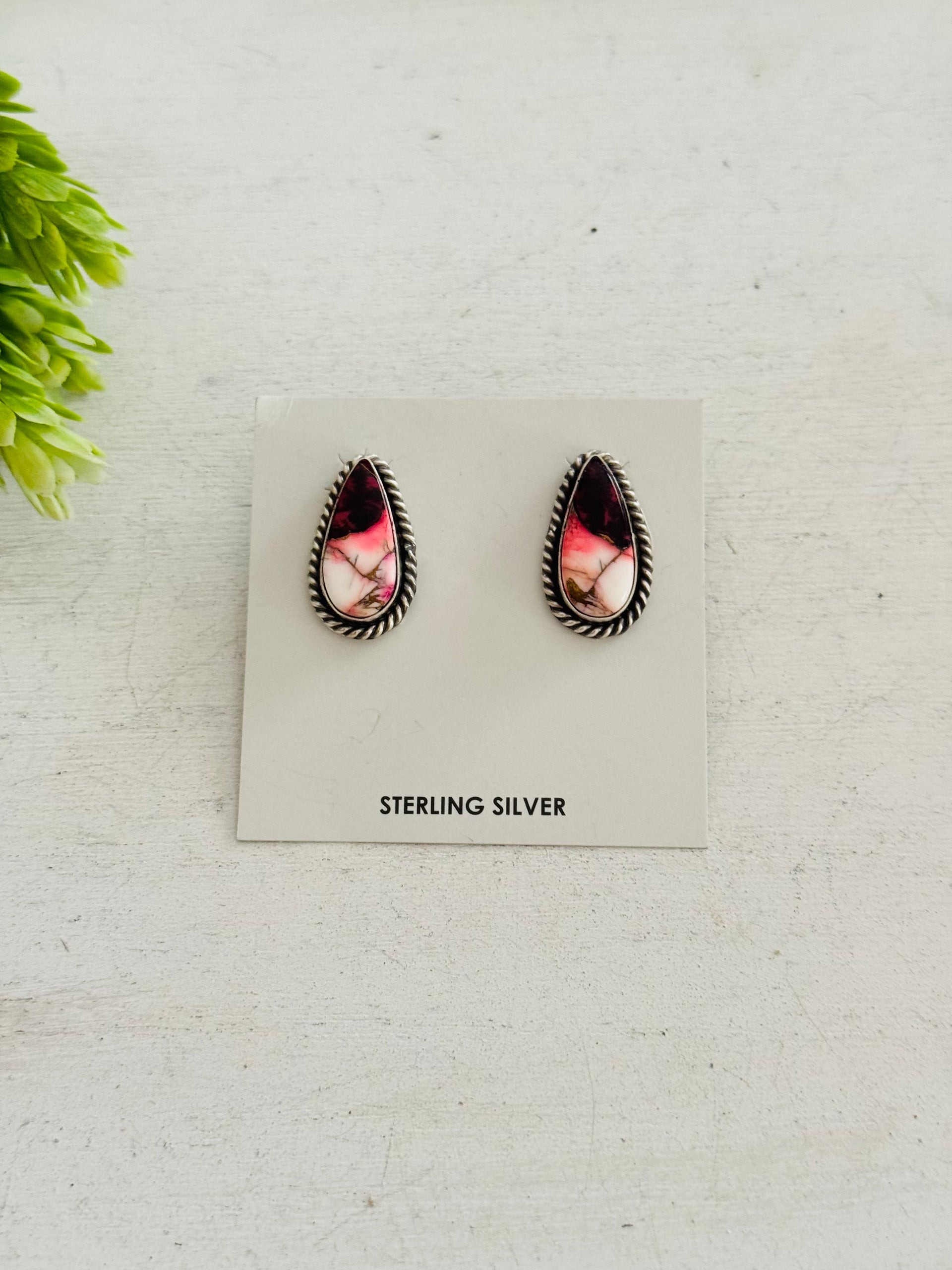 Navajo Made Dahlia Rose & Sterling Silver Post Earrings